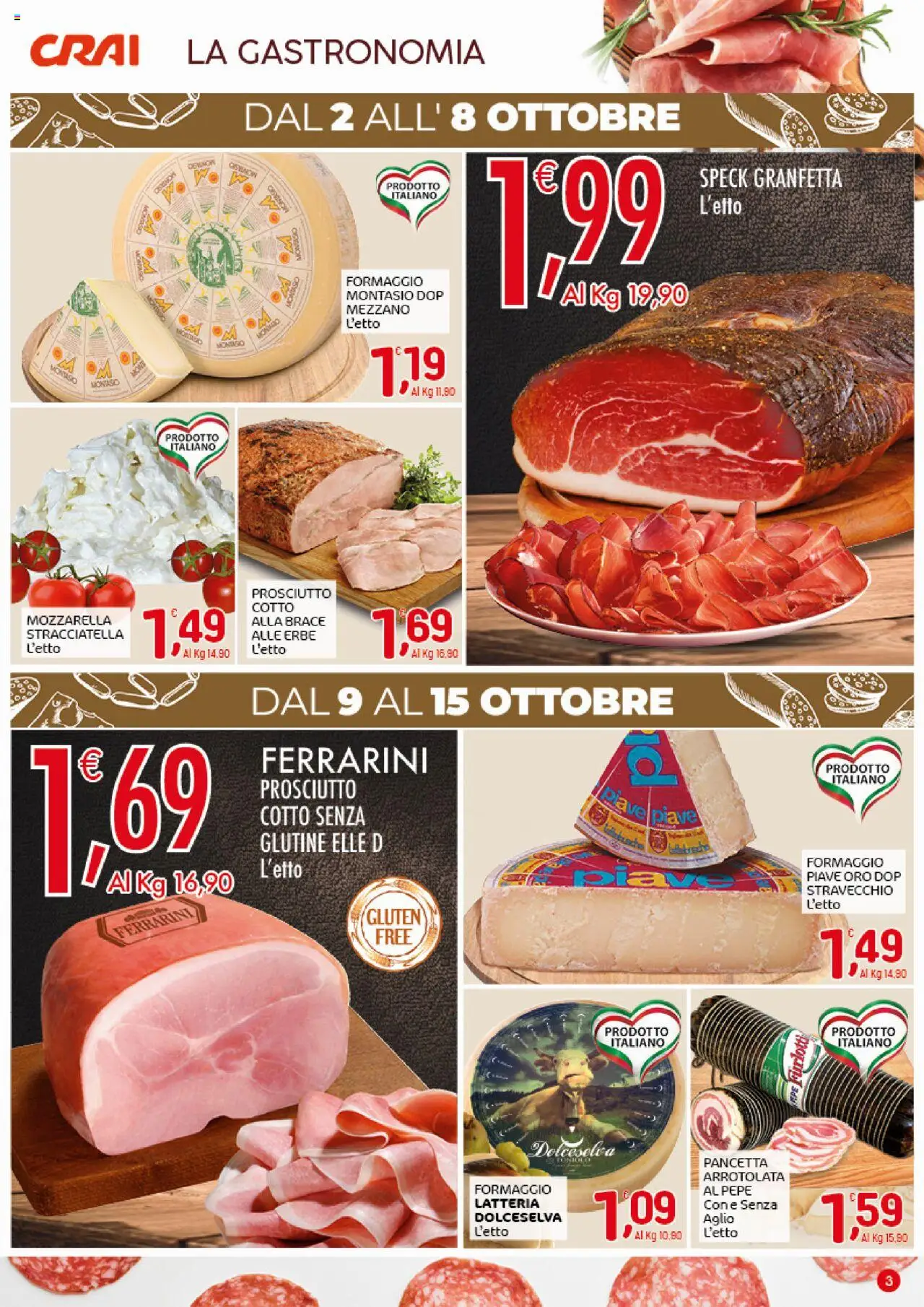 Volantino CRAI del 02.10.2025 | Pagina: 3 | Prodotti: Pancetta, Pepe, Mozzarella, Prosciutto