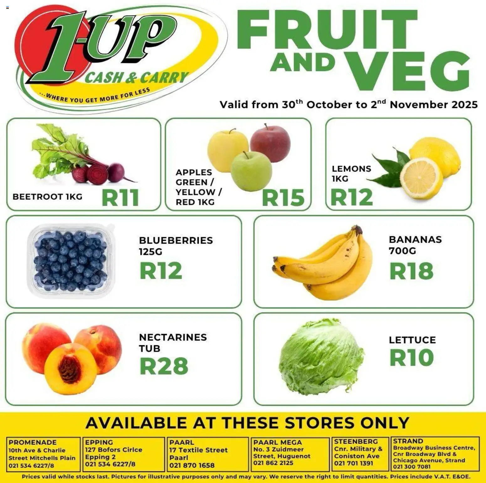 New 1UP Cash & Carry catalogue – valid from 30.10.2025 | Page: 1 | Products: Blueberries, Apples, Fruit, Nectarines