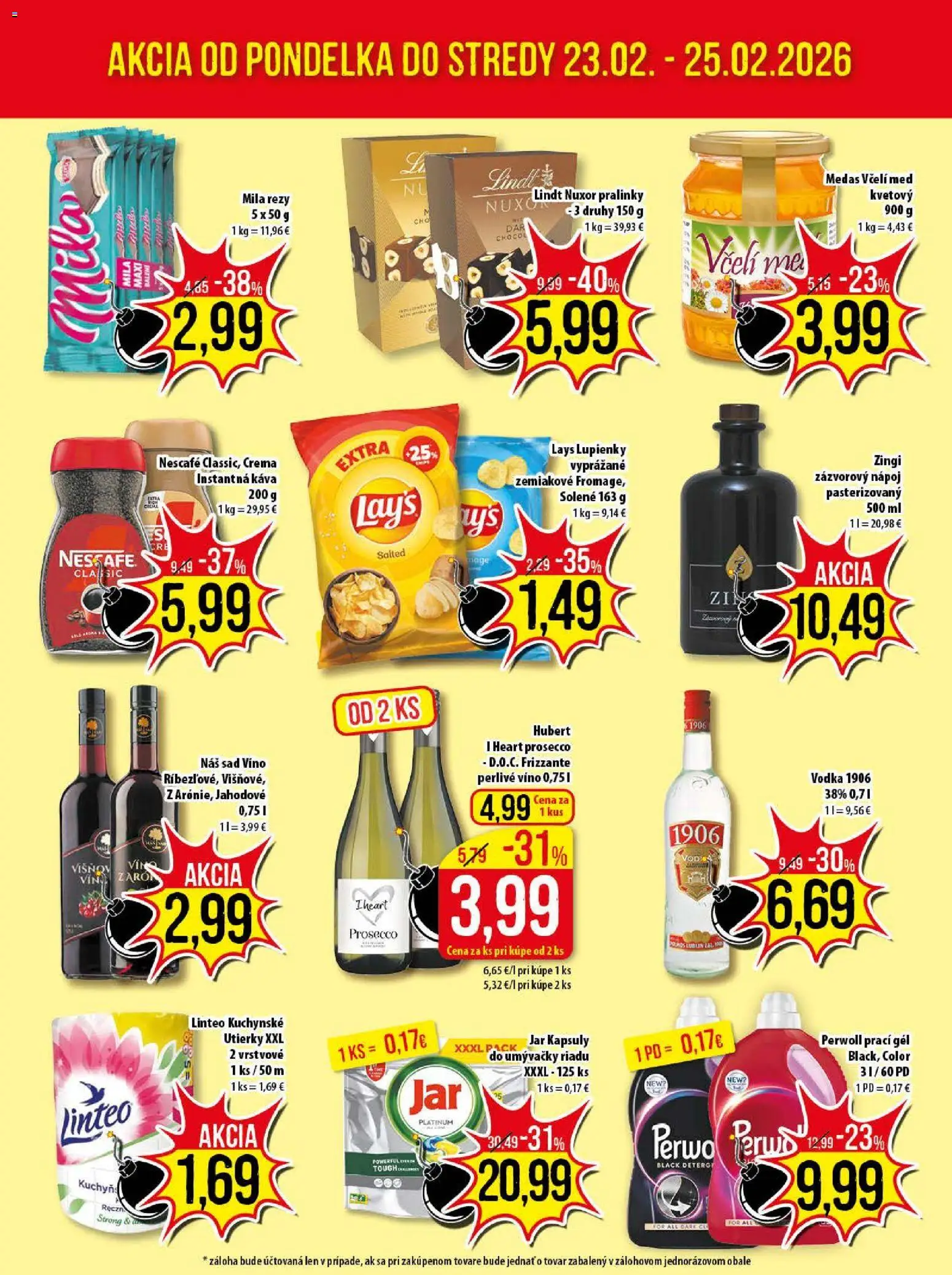 Nové Klas akcie – leták je platný od 23.02.2026 | Strana: 3 | Produkty: Víno, Vodka, Mila, Med