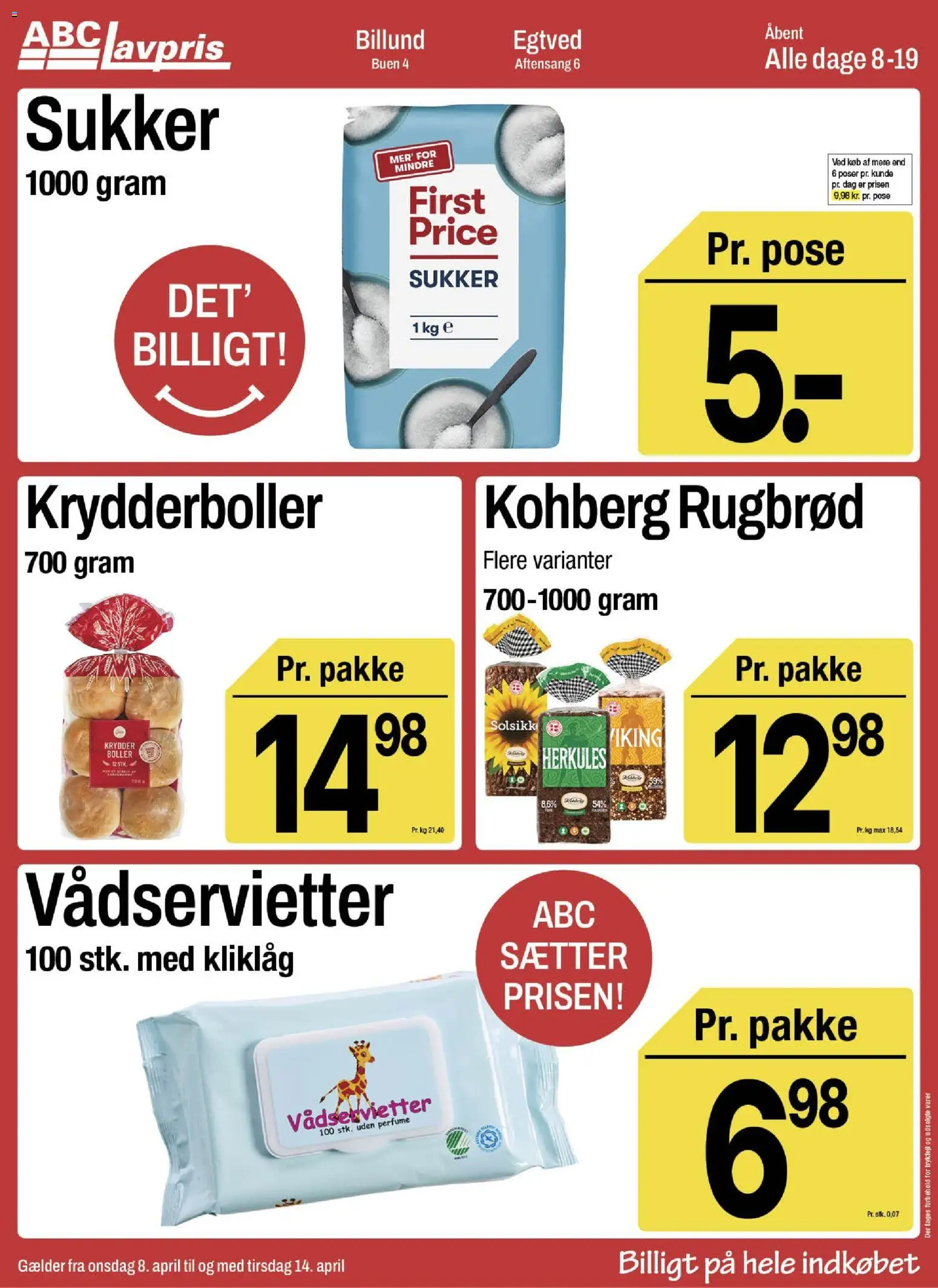 Abc Lavpris tilbudsavis – gyldig fra 08.04.2026 | Side: 10 | Produkter: Krydderboller, Rugbrød, Sukker