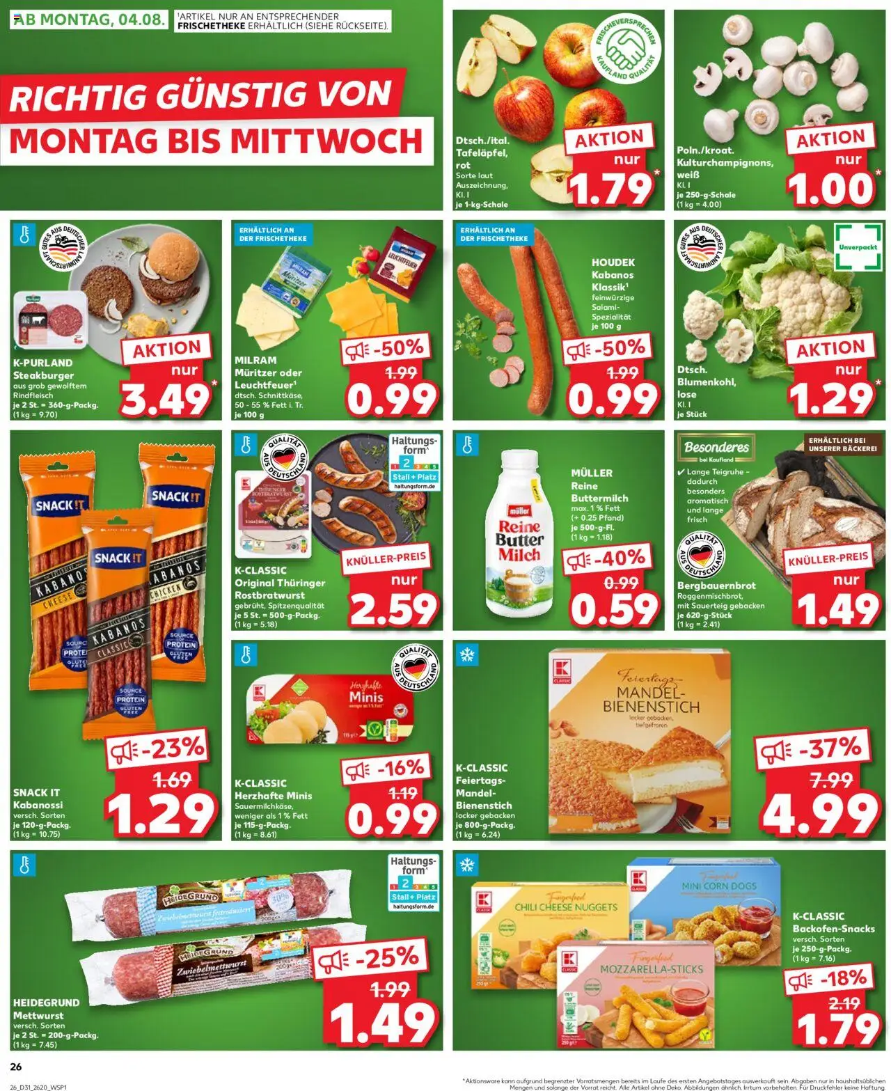 Kaufland prospekt Zeitz	 - gültig ab dem 31.07.2025 | Seite: 26 | Produkte: Buttermilch, Milram, Chili, Salami