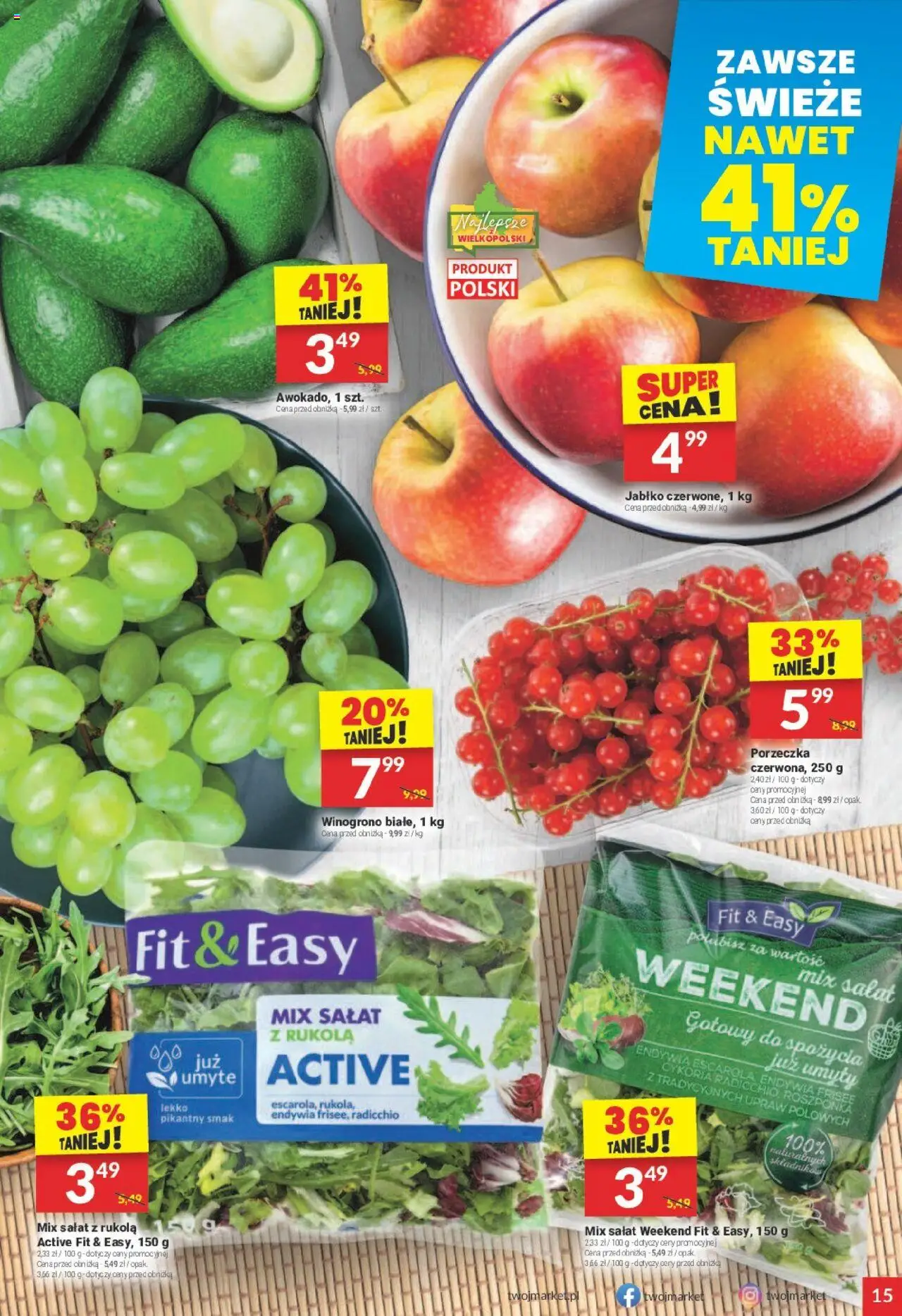 Twój Market Gazetka od 27.08.2025 | Strona: 15 | Produkty: Winogrono, Rukola, Roszponka, Mix sałat