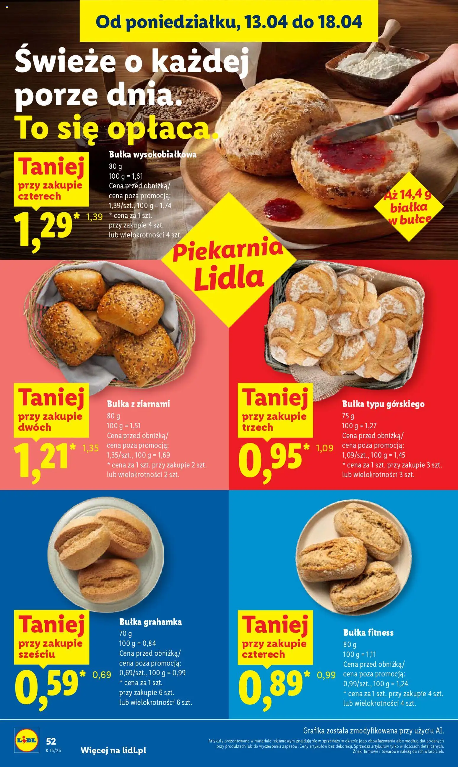 Lidl gazetka od 16.04.2026 | Strona: 52 | Produkty: Piekarnia, Bułka fitness, Bułka