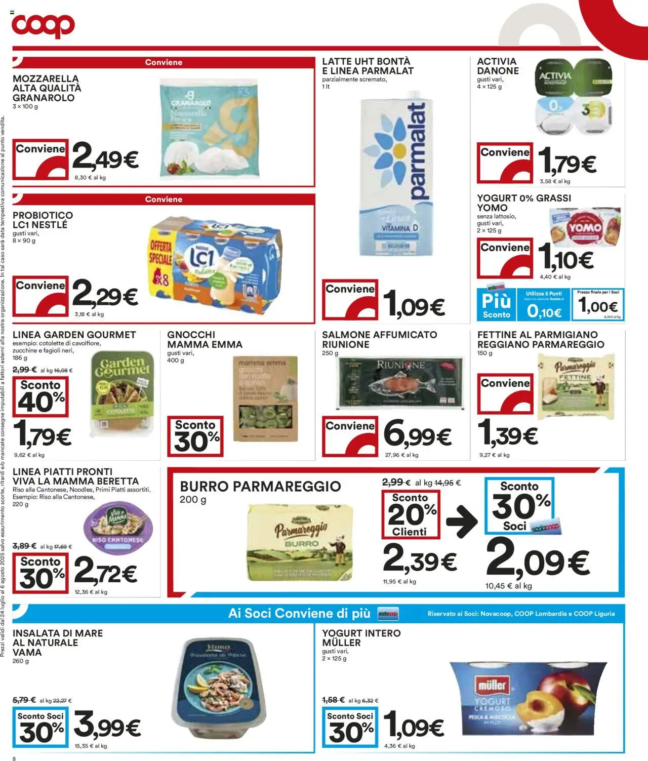 Volantino COOP del 24.07.2025 | Pagina: 8 | Prodotti: Riso, Mozzarella, Pesca, Gnocchi