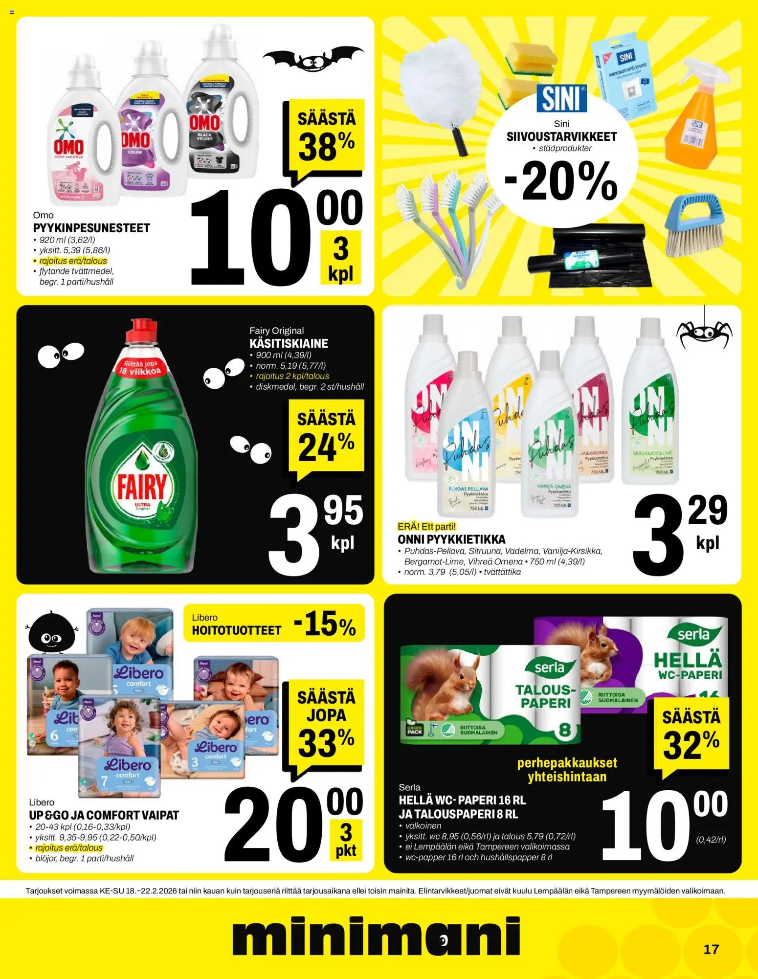 Minimani tarjoukset – voimassa 18.02.2026 alkaen | Sivu: 17 | Tuotteet: Hella, Vaipat, WC, Paperi