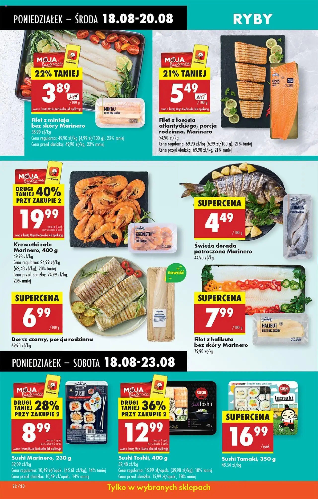 Biedronka gazetka od 18.08.2025 | Strona: 26 | Produkty: Halibut, Mintaj, Ryby, Filet z łososia