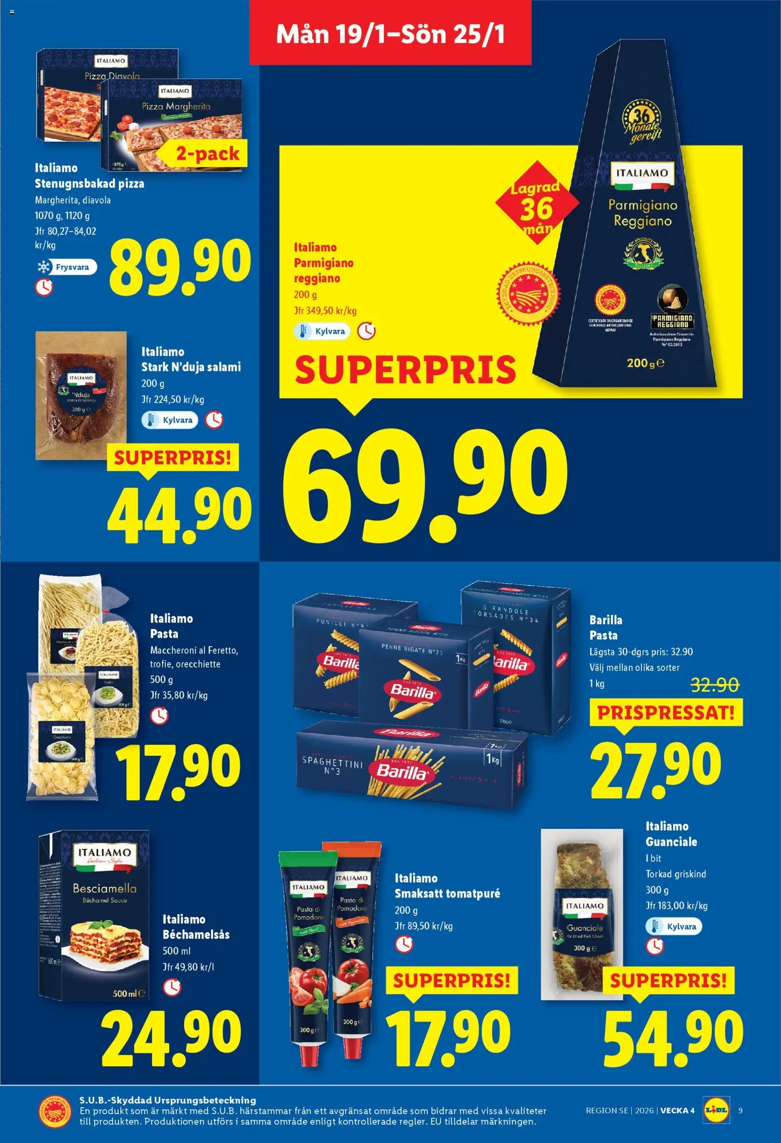 Lidl reklamblad aktuell från 19.01.2026 | Sida: 9 | Produkter: Tomatpure, Salami, Pizza, Pasta