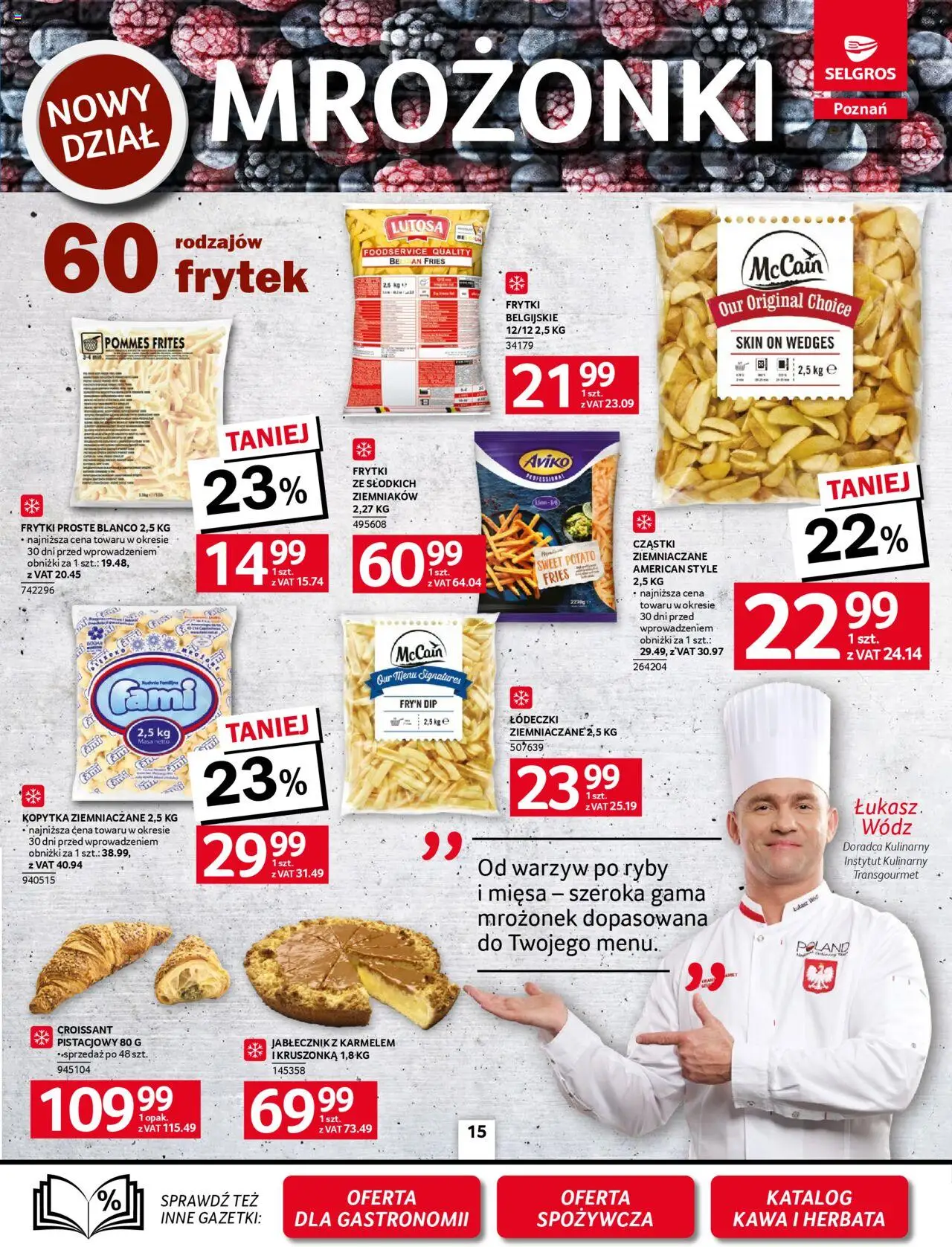 Selgros cash&carry Gazetka - Poznań oferta dla gastronomii od 09.10.2025 | Strona: 15 | Produkty: Kawa, Ryby, Kopytka, Frytki