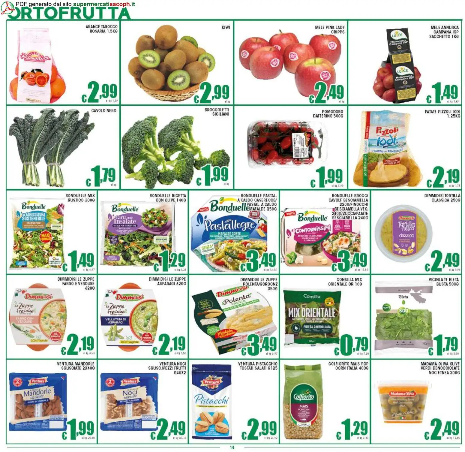 Volantino Sacoph del 13.02.2026 | Pagina: 14 | Prodotti: Pomodoro, Broccoletti, Cavolo, Asparagi