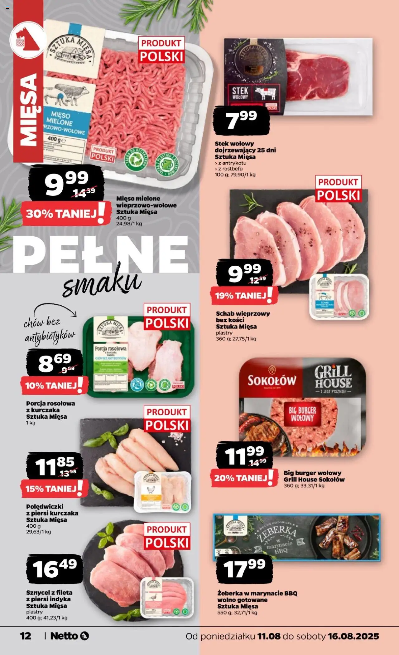 Netto gazetka - Spożywcza od 11.08.2025 | Strona: 12 | Produkty: Schab, Mięso, Wolno gotowane, Mięso mielone