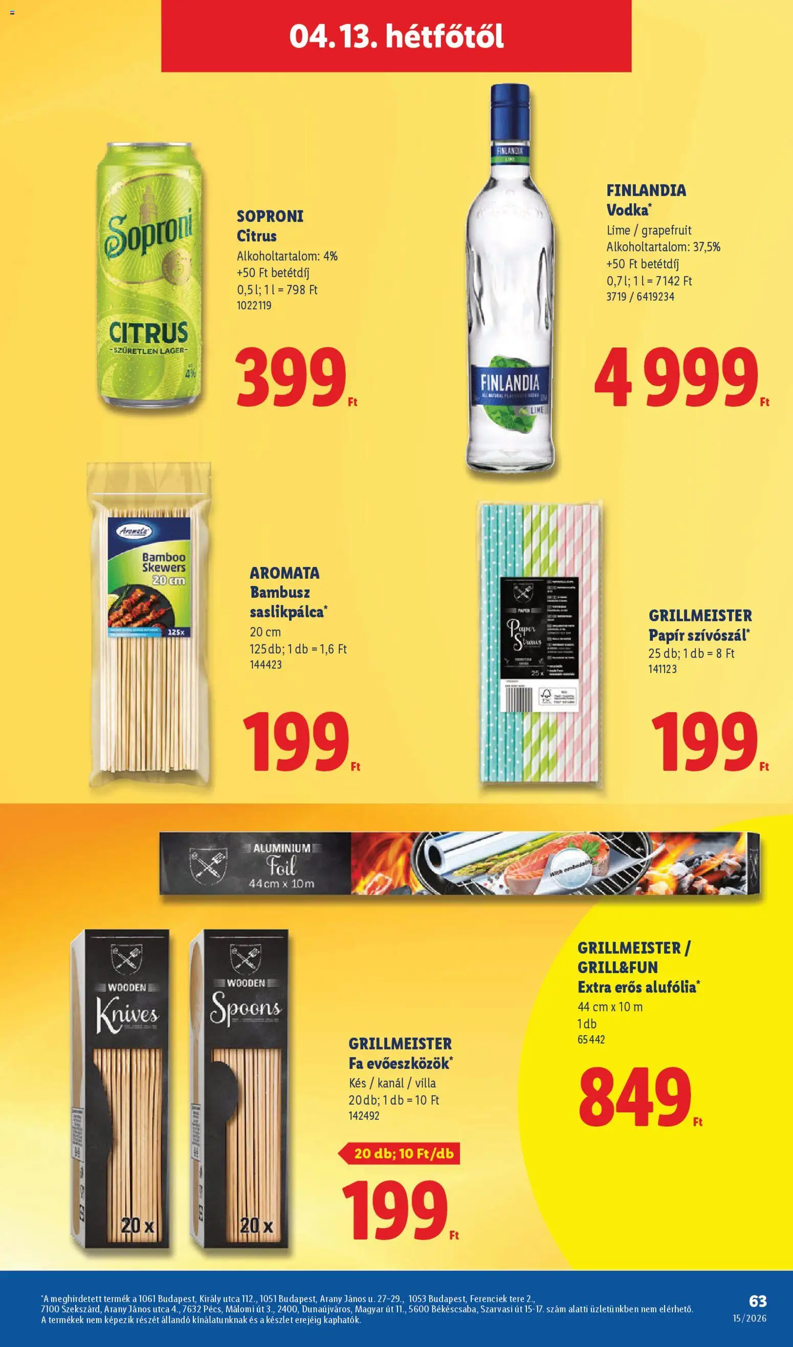 Lidl akciós ujság - amely érvényes a következő dátumtól: 09.04.2026 | Oldal: 63 | Termékek: Lime, Kés, Vodka, Grapefruit