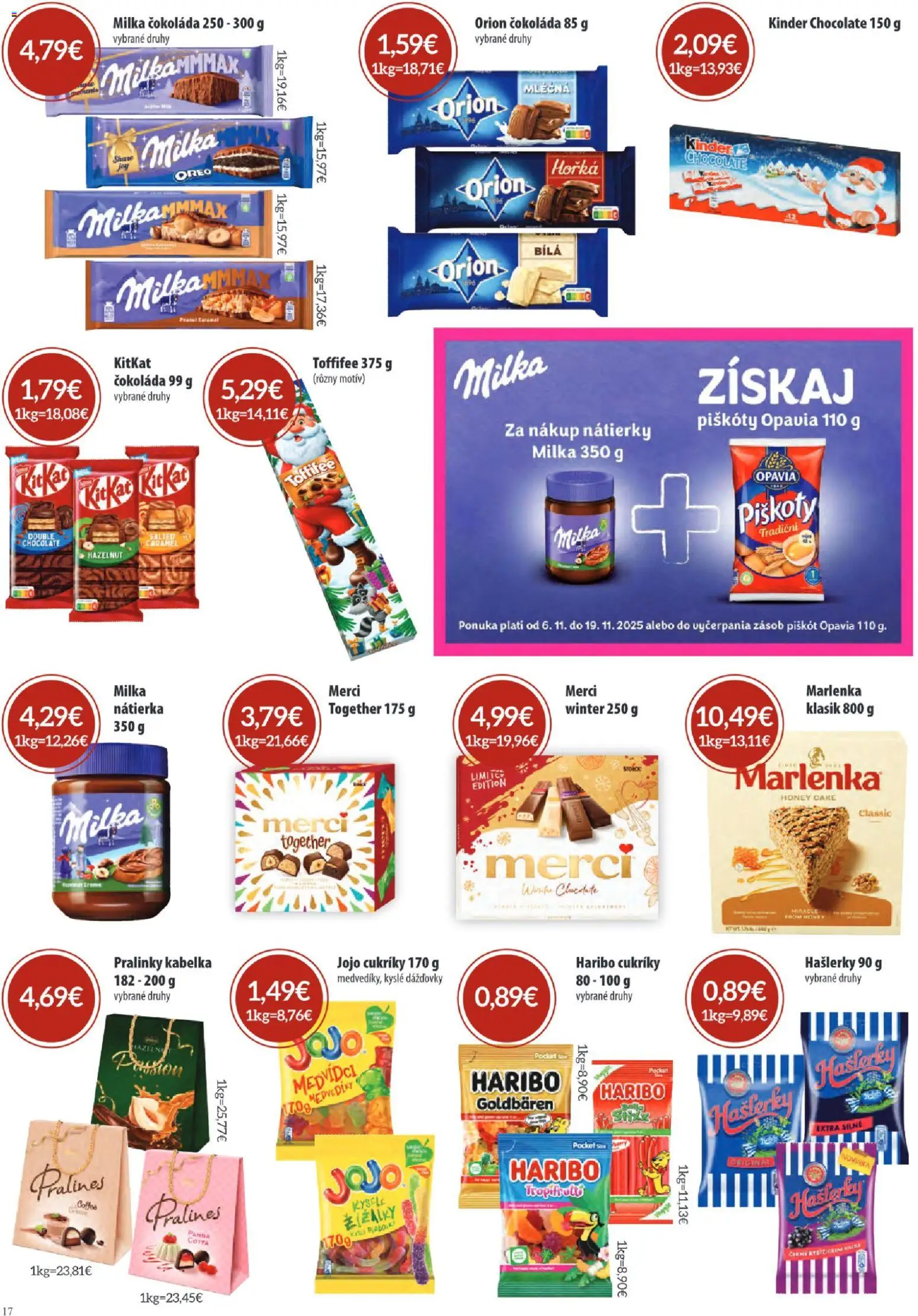 Nové Sintra akcie – leták je platný od 06.11.2025 | Strana: 17 | Produkty: Čokoláda, Cukríky, Marlenka, Kabelka