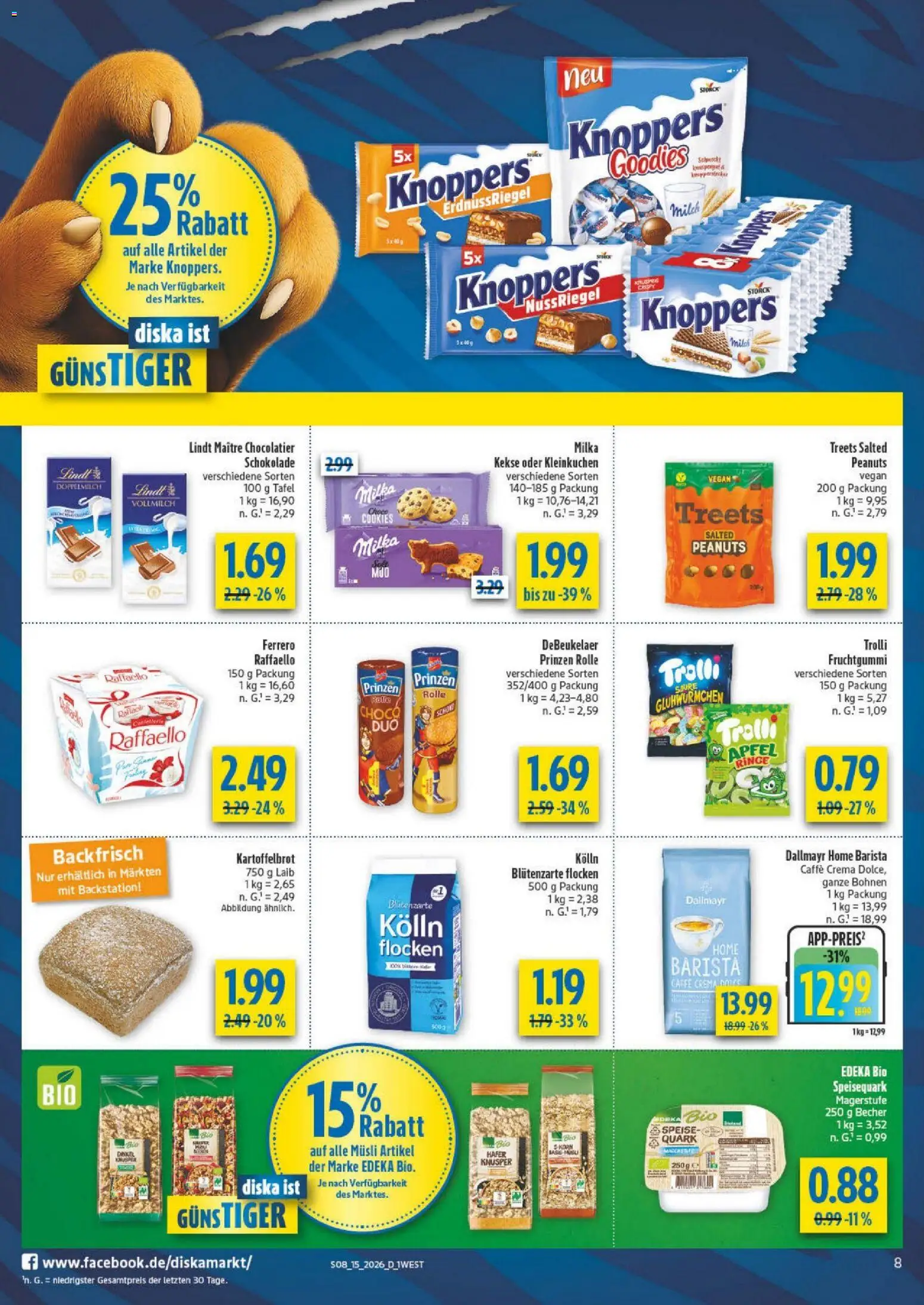 Diska - Diska Angebote Bayern KW15 – gültig ab 07.04.2026 | Seite: 8 | Produkte: Schokolade, Knoppers, Lindt, Kekse