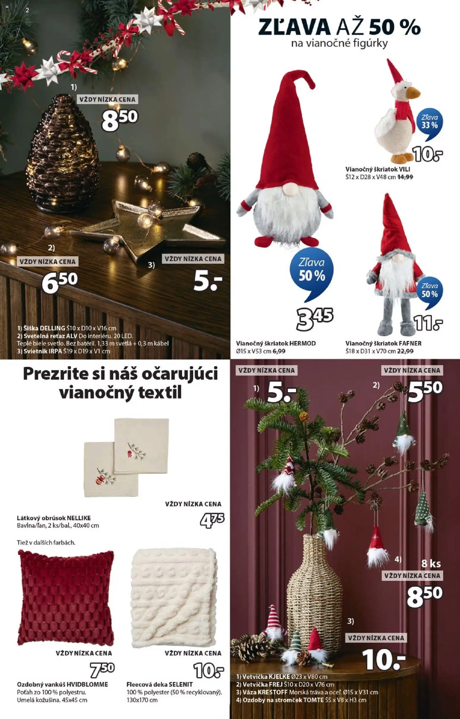 Nové JYSK akcie – leták je platný od 24.11.2025 | Strana: 2 | Produkty: Vankúš, Svietnik, Kábel, Svetlá