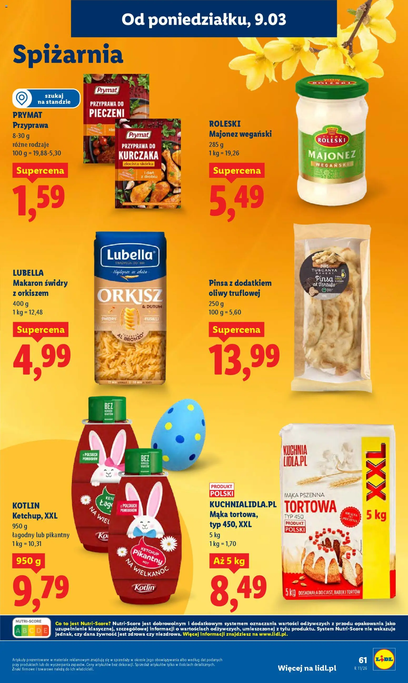 Lidl gazetka od 09.03.2026 | Strona: 61 | Produkty: Ketchup, Pinsa, Makaron, Majonez