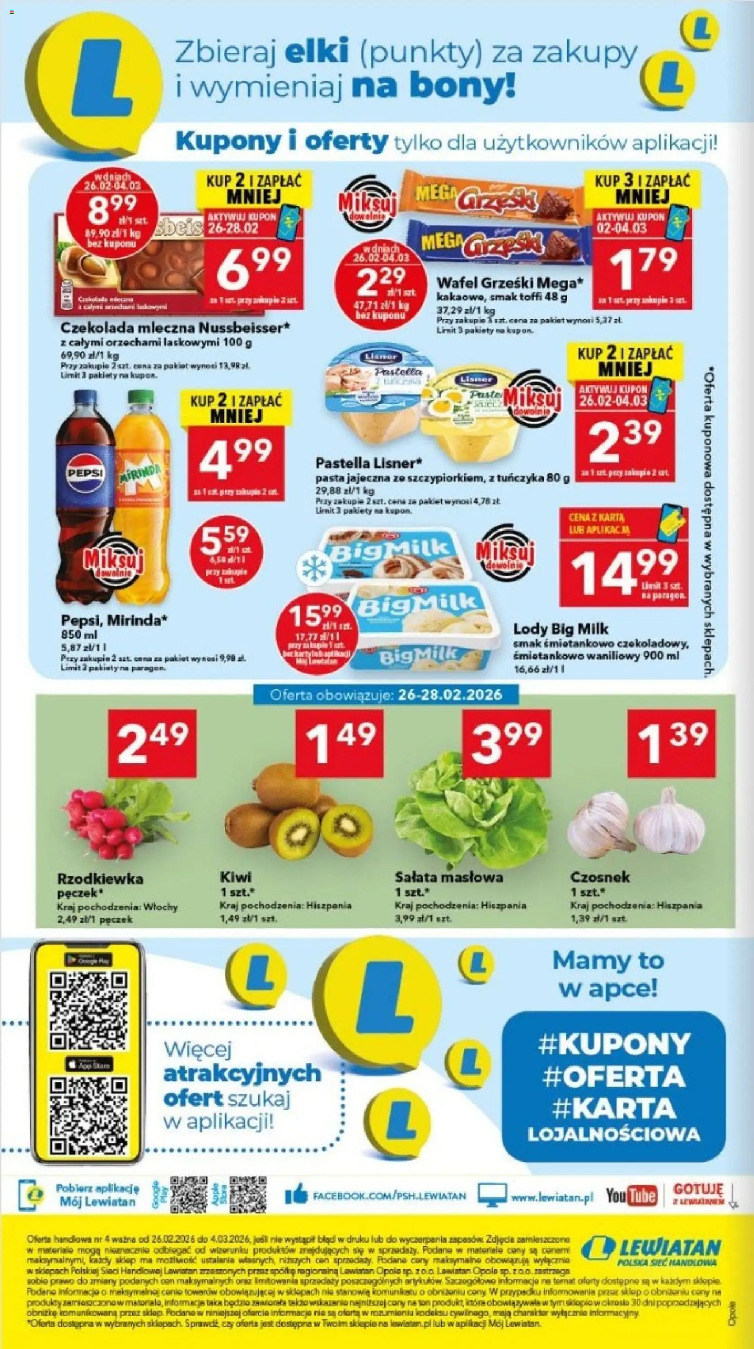 Lewiatan gazetka - Legnica od 26.02.2026 | Strona: 8 | Produkty: Karta, Big Milk, Czekolada, Kiwi
