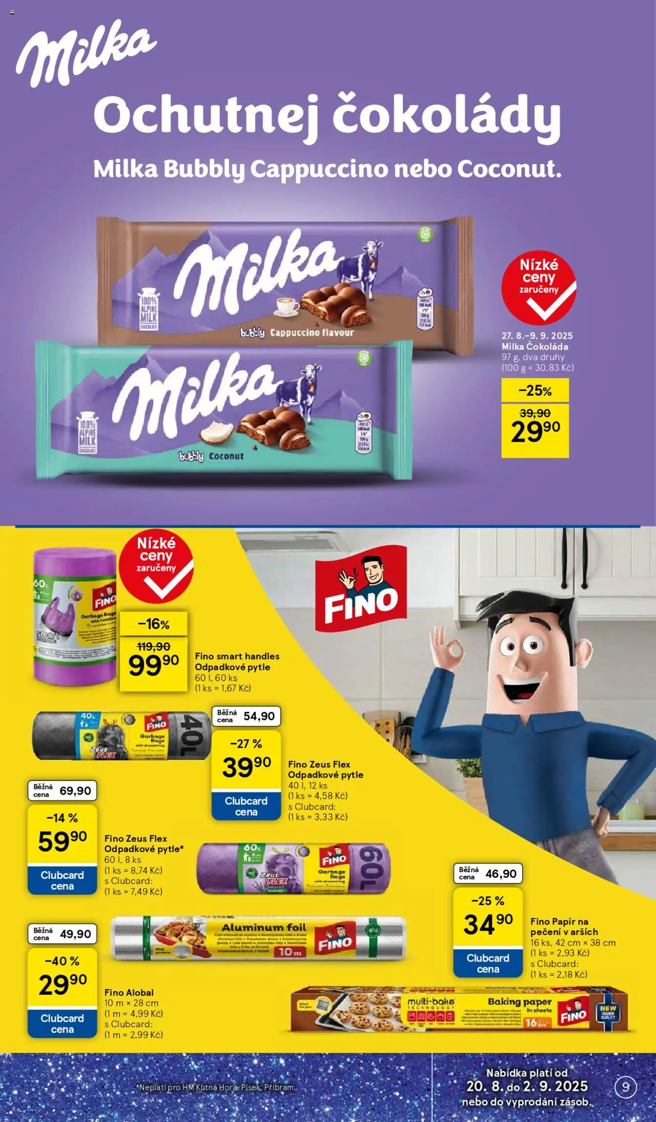 Tesco leták - Hypermarket od 27.08.2025 | Strana: 9 | Produkty: Milka, Alobal, Cappuccino, Papír na pečení