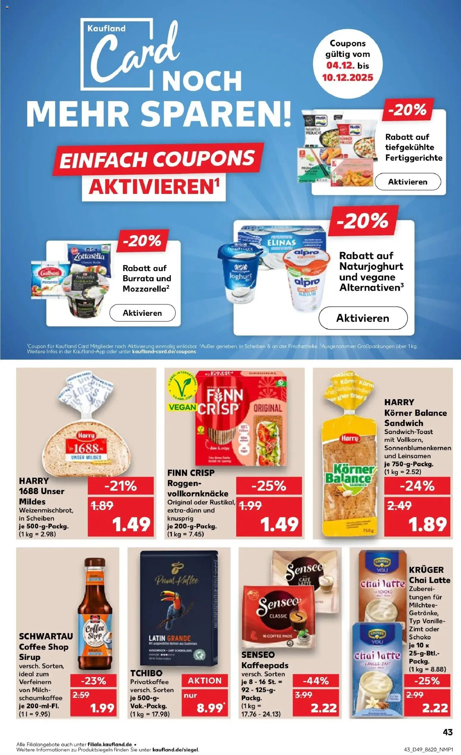 Kaufland prospekt Bergkamen	 – gültig ab 08.12.2025 | Seite: 43 | Produkte: Kaffeepads, Burrata, Fertiggerichte, Senseo kaffeepads