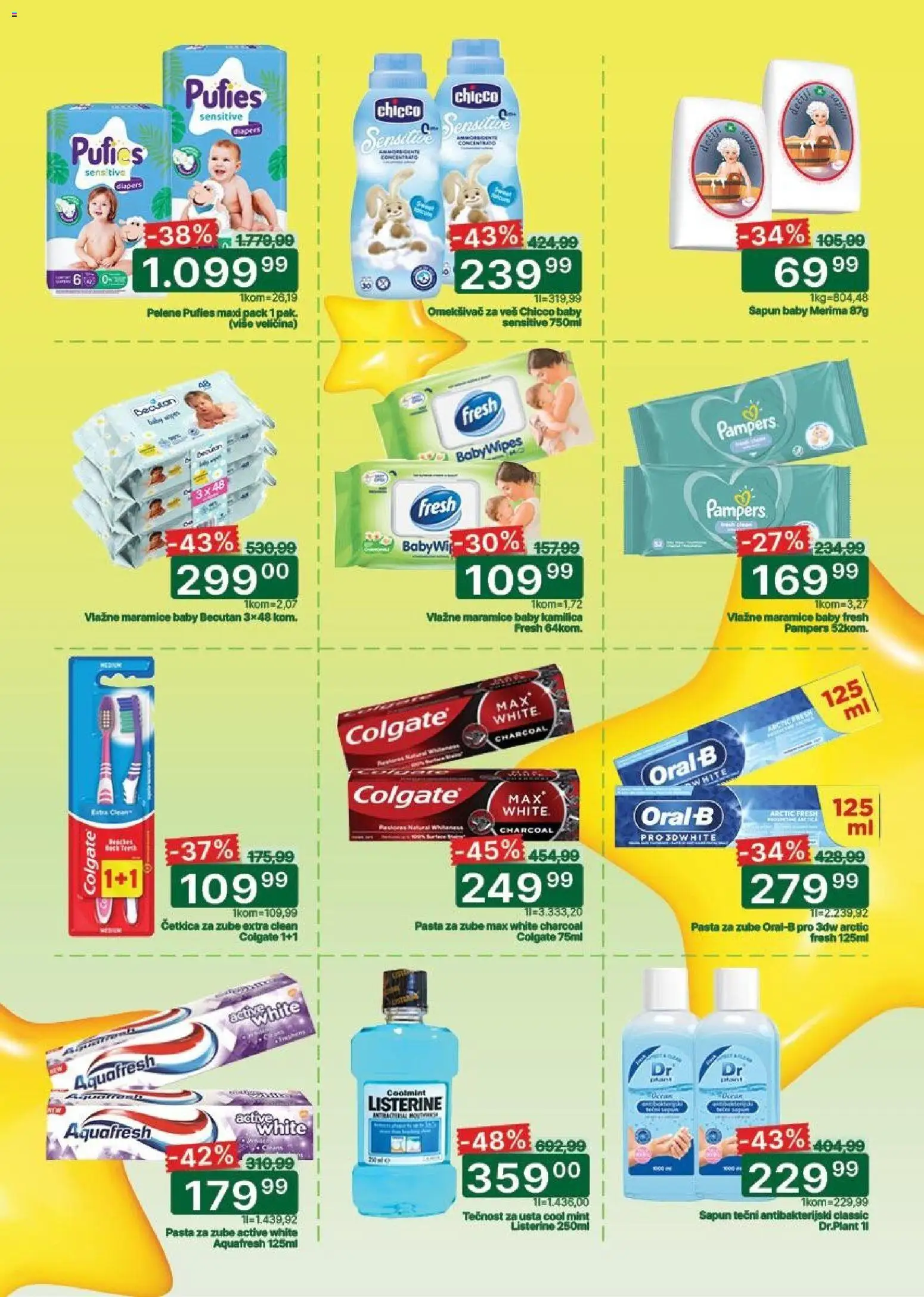 Univerexport katalog - važi od 19.03.2026 | Strana: 9 | Proizvode: Vlažne maramice, Pasta za zube, Omekšivač za veš, Pelene