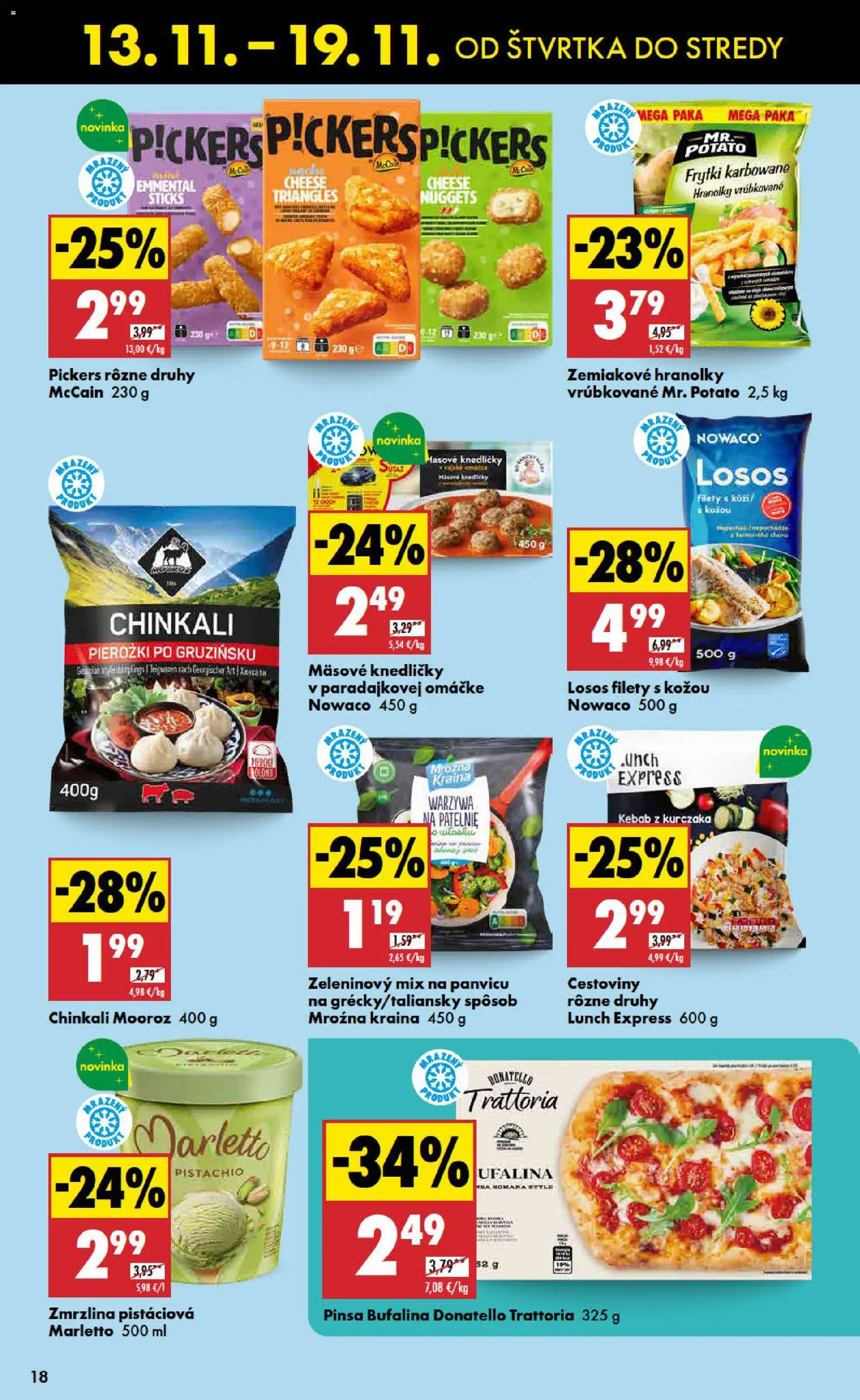 Nové Biedronka akcie – leták je platný od 13.11.2025 | Strana: 18 | Produkty: Cestoviny, Zmrzlina, Losos