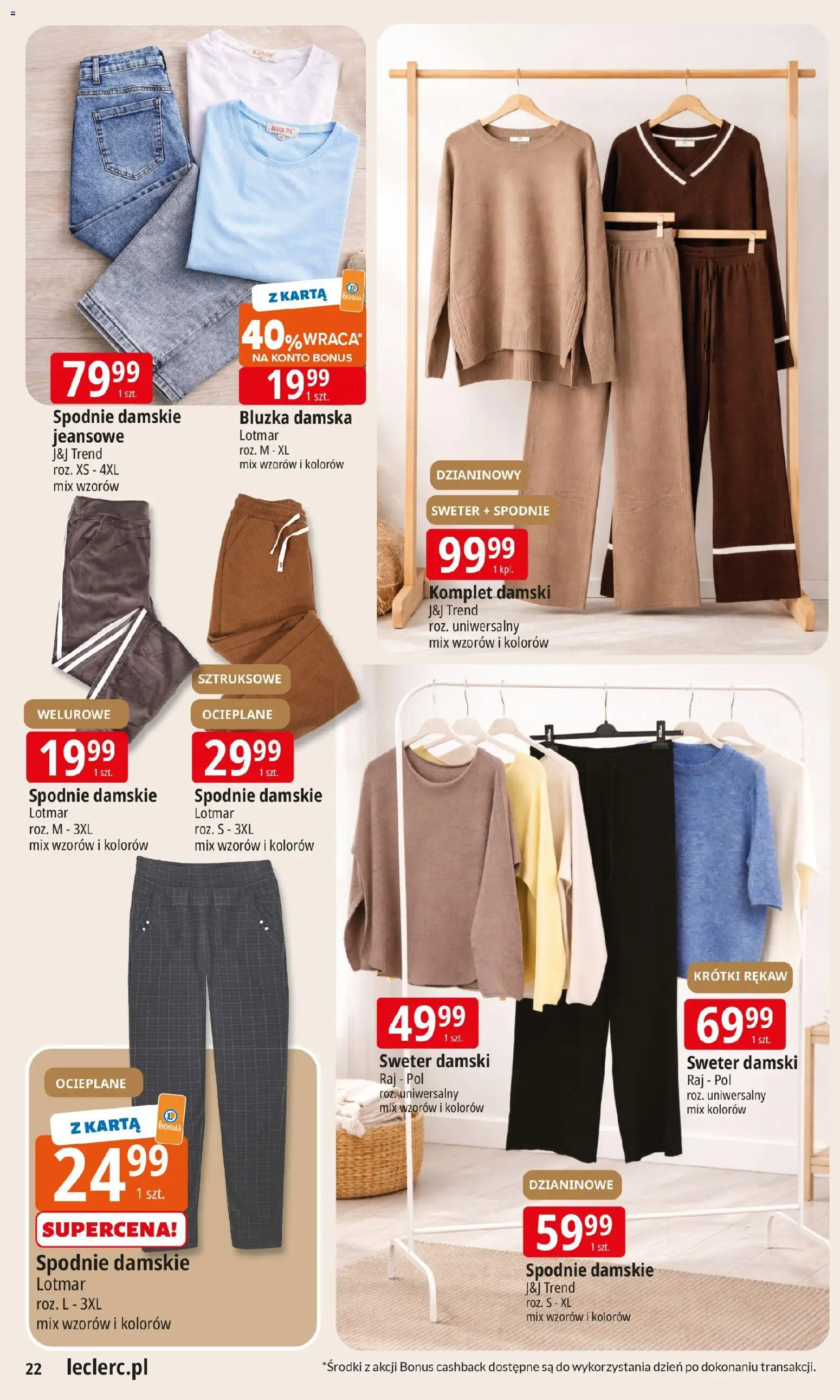 E.Leclerc Gazetka od 13.01.2026 | Strona: 22 | Produkty: Karta, Bluzka, Sweter, Spodnie