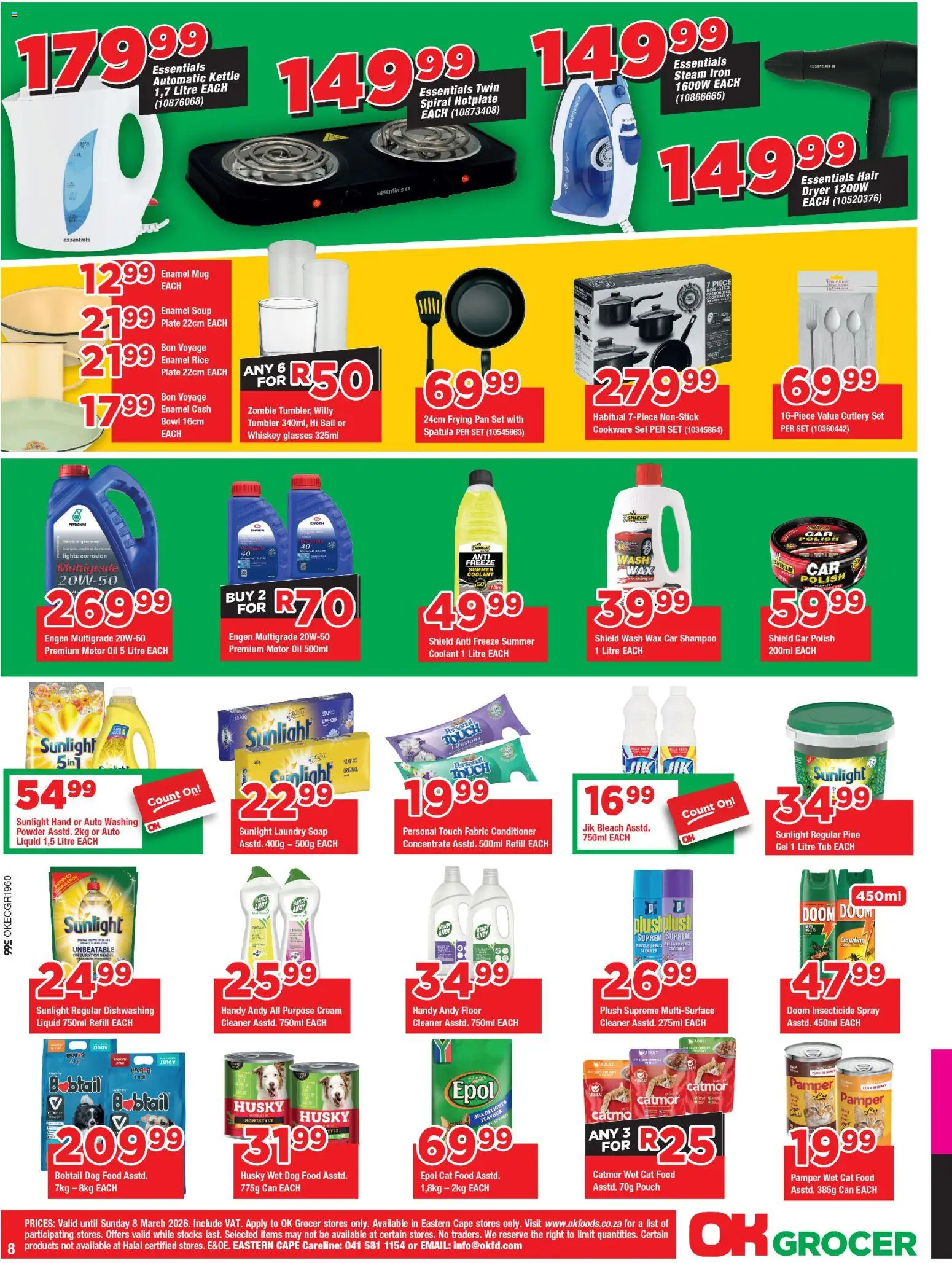 New OK Foods catalogue – valid from 25.02.2026 | Page: 8 | Products: Bowl, Wax, Shampoo, Cat food