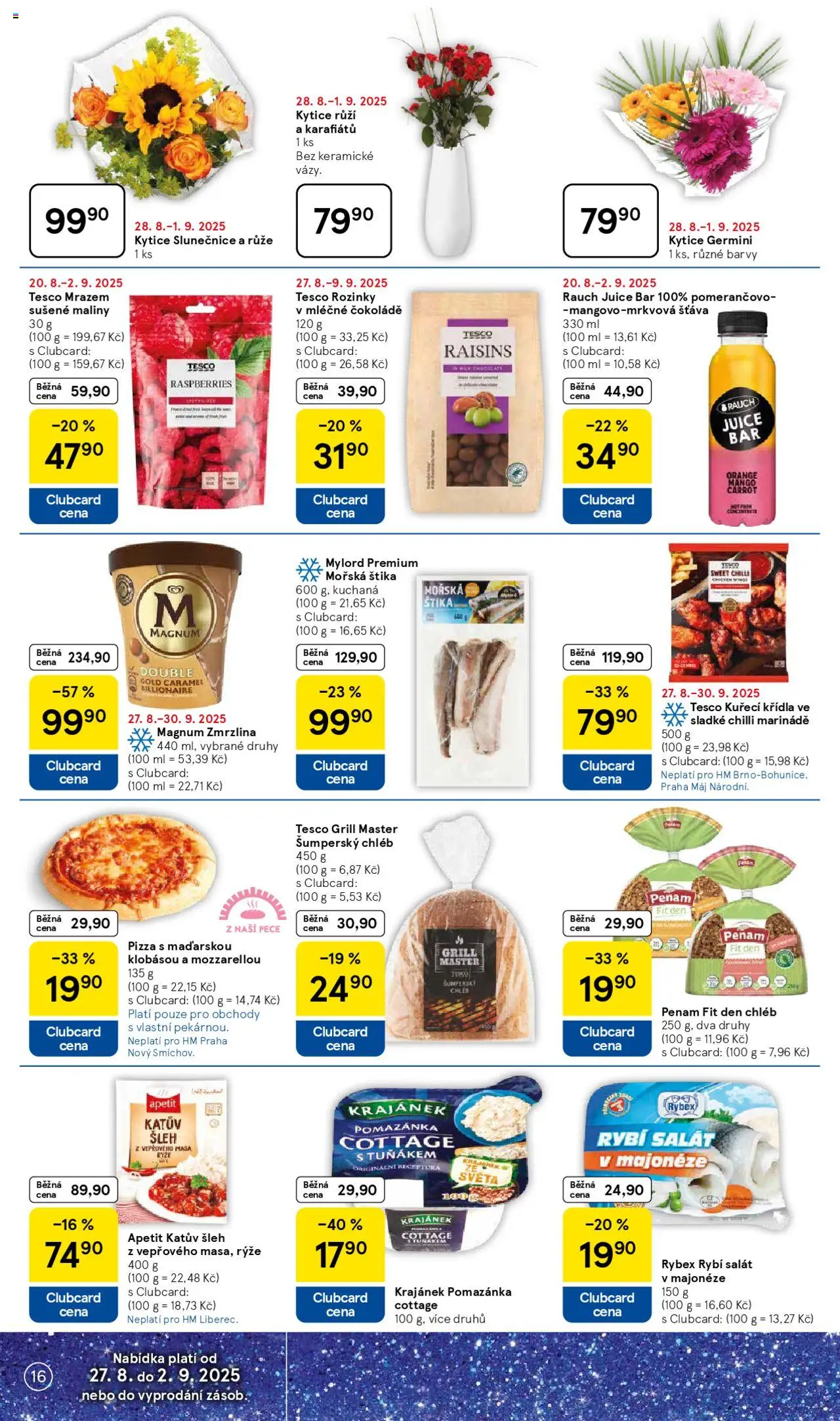Tesco leták - Hypermarket od 27.08.2025 | Strana: 16 | Produkty: Rybí salát, Magnum, Kytice, Milk chocolate