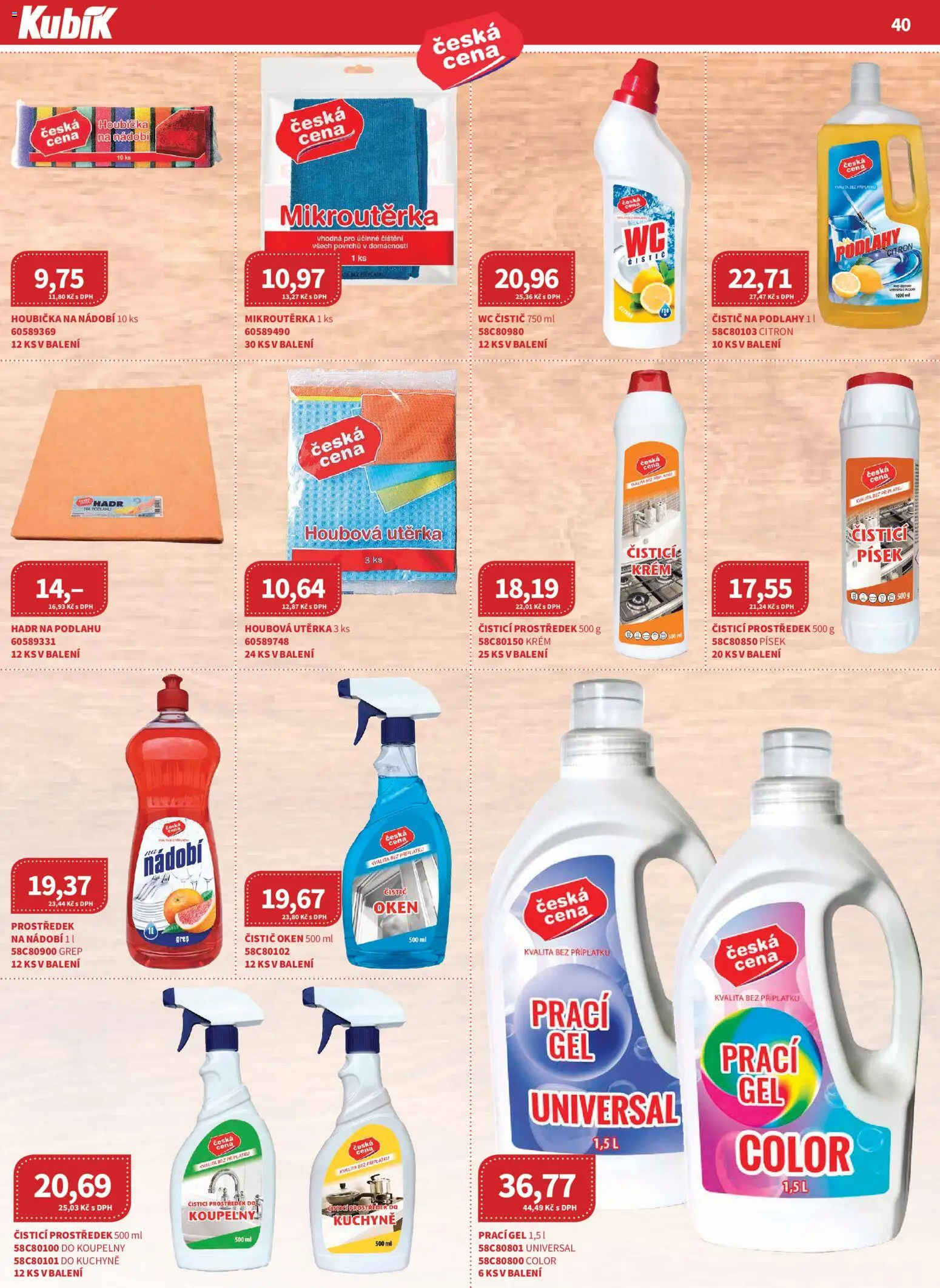 Kubík leták - Velkoobchod 03/2026 od 01.03.2026 | Strana: 40 | Produkty: Čistící prostředek, Houbička, Grep, Wc čistič