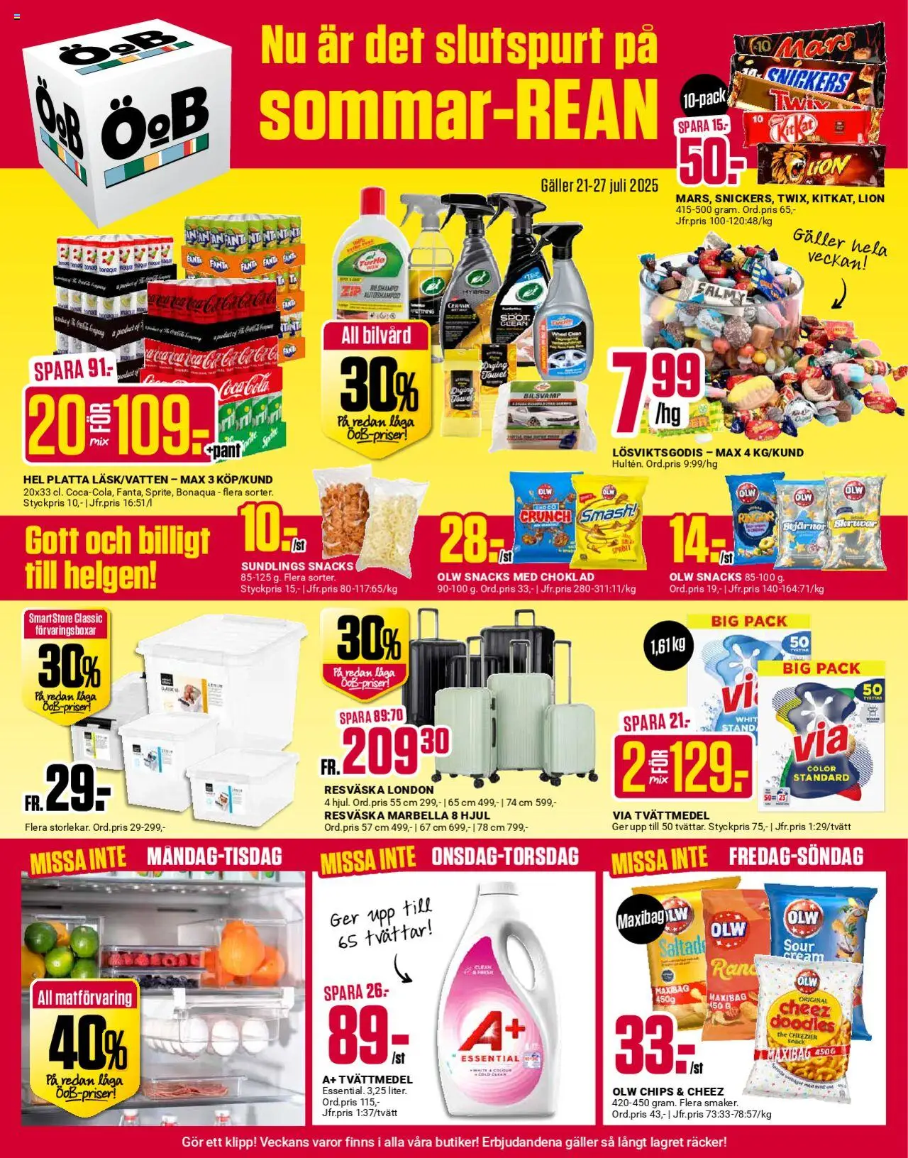 ÖoB reklamblad aktuell från 21.07.2025 | Sida: 1 | Produkter: Tvättmedel, Chips, Fanta, Choklad