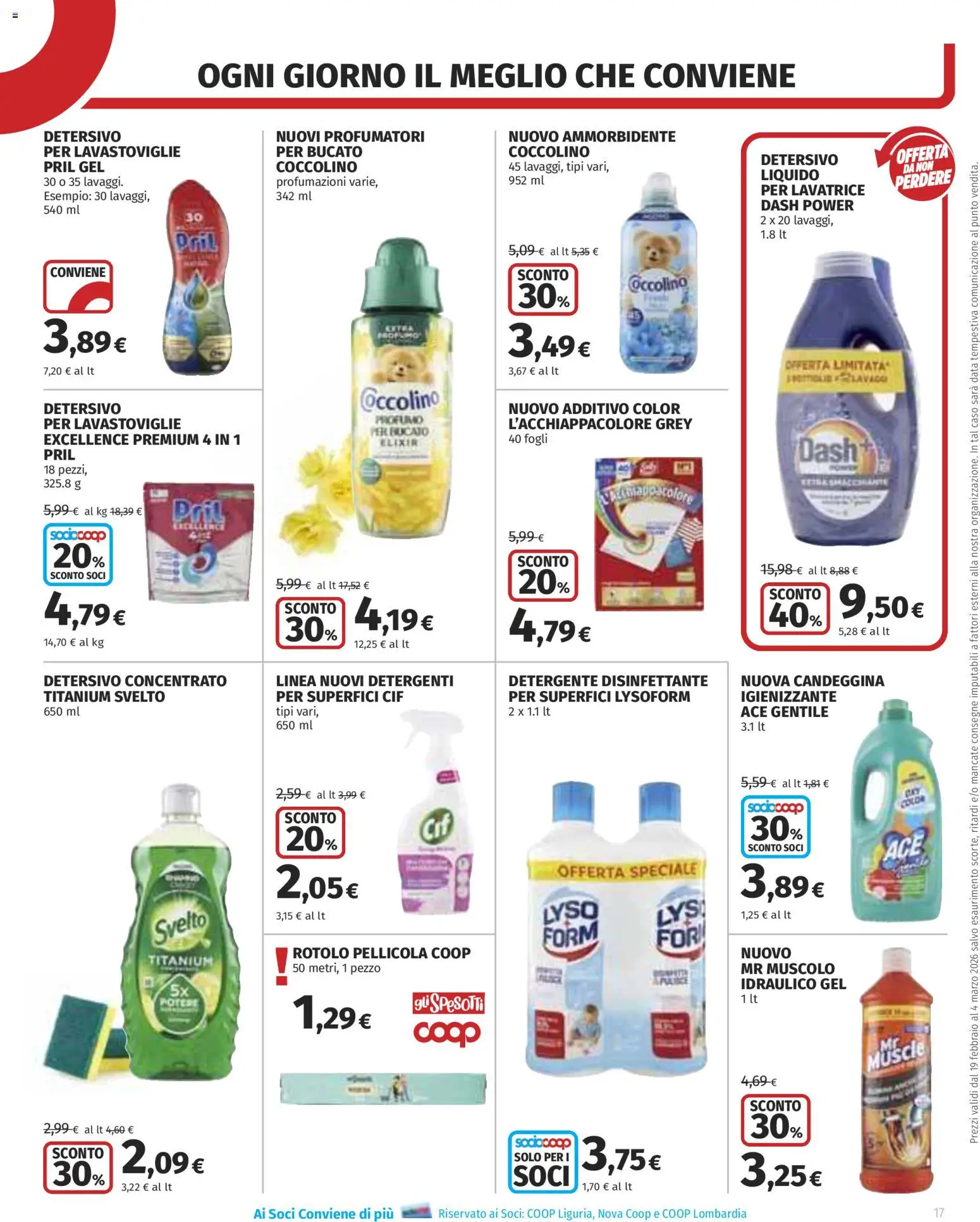 Volantino COOP del 19.02.2026 | Pagina: 17 | Prodotti: Ammorbidente, Detersivo per lavastoviglie, Lavastoviglie, Profumo