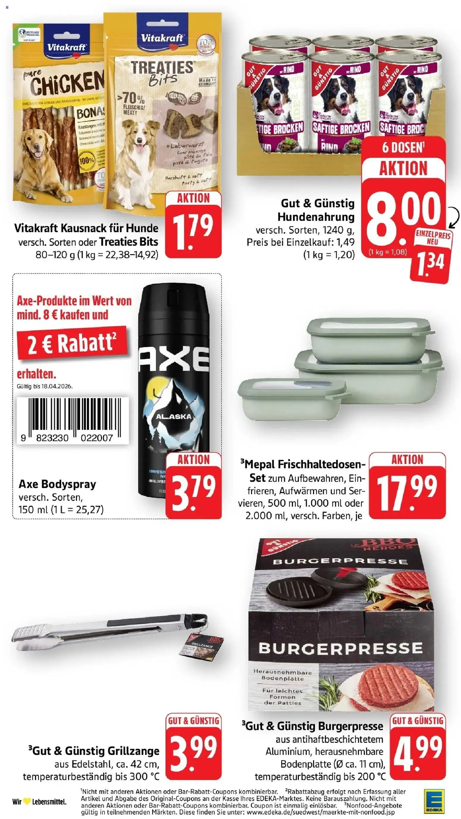 Edeka prospekt Ottersweier	 – gültig ab 12.04.2026 | Seite: 44 | Produkte: Grill, Burger, Axe, Getreide