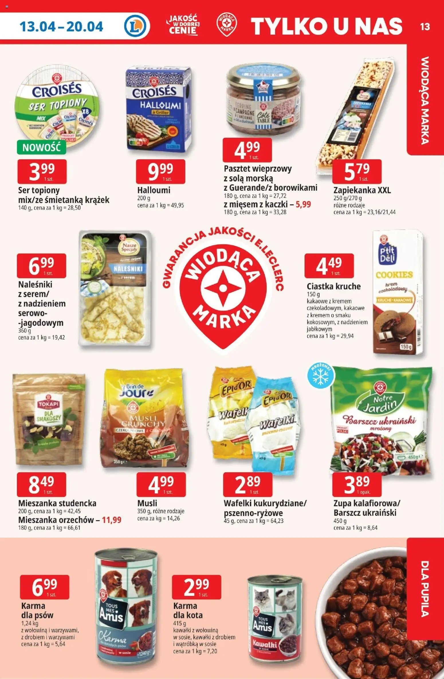 E.Leclerc gazetka - Wrocław od 13.04.2026 | Strona: 13 | Produkty: Halloumi, Ciastka kruche, Karma dla psów, Naleśniki