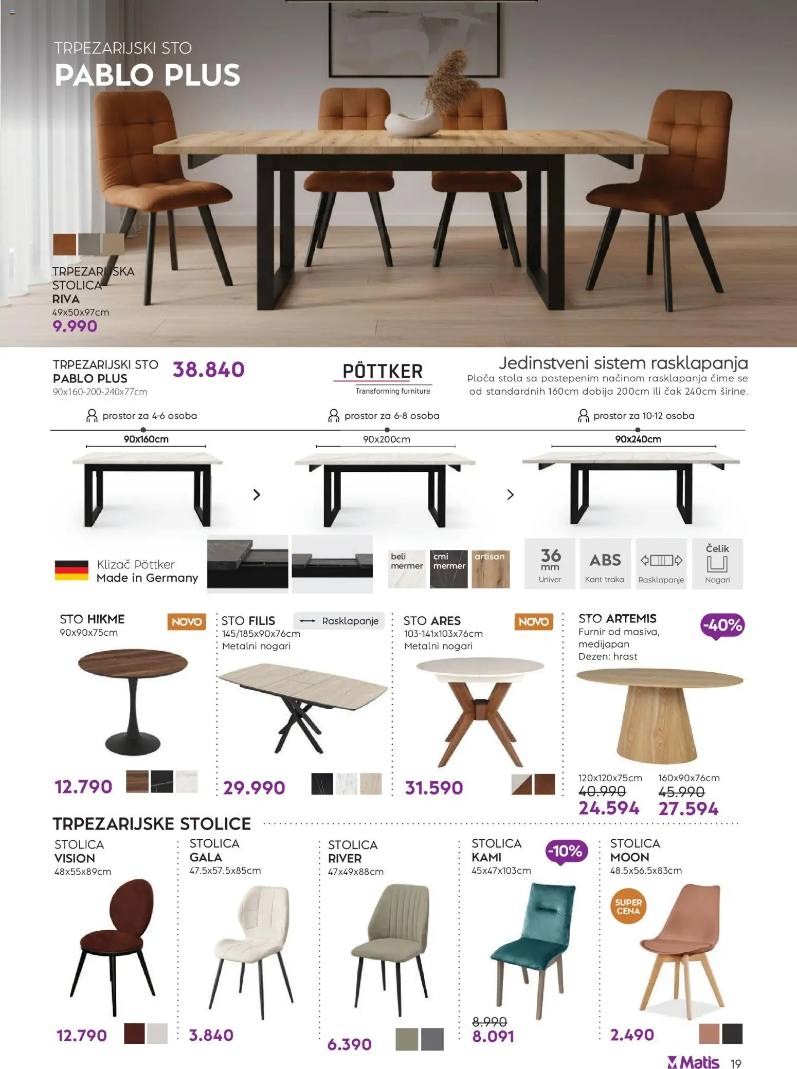 Matis katalog - važi od 01.03.2026 | Strana: 19 | Proizvode: Sto, Stolica, Trpezarijski sto