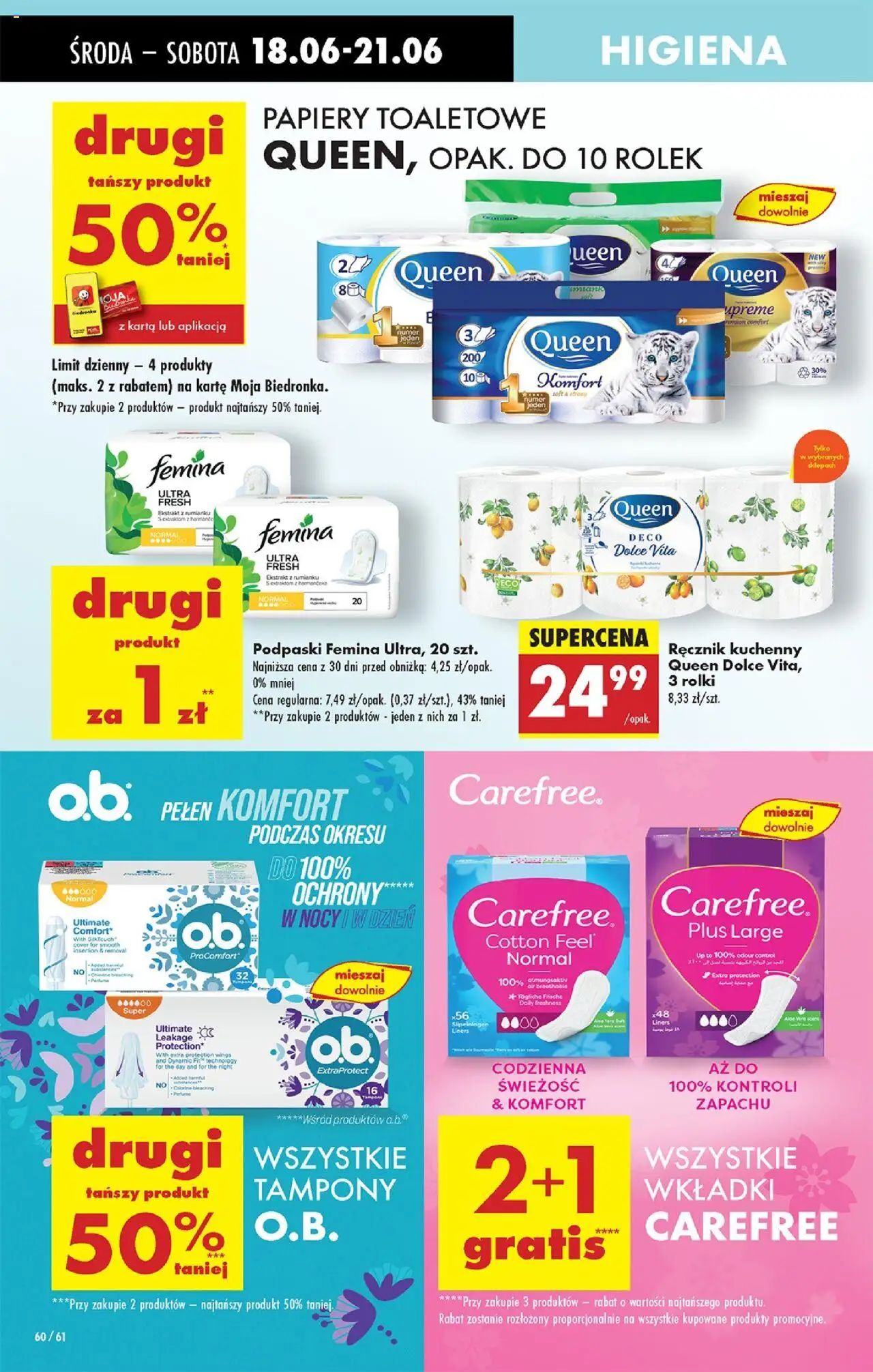 Biedronka gazetka - Oferta W tym tygodniu od 18.06.2025 | Strona: 66 | Produkty: Tampony, Rolki, Podpaski, Podpaski femina