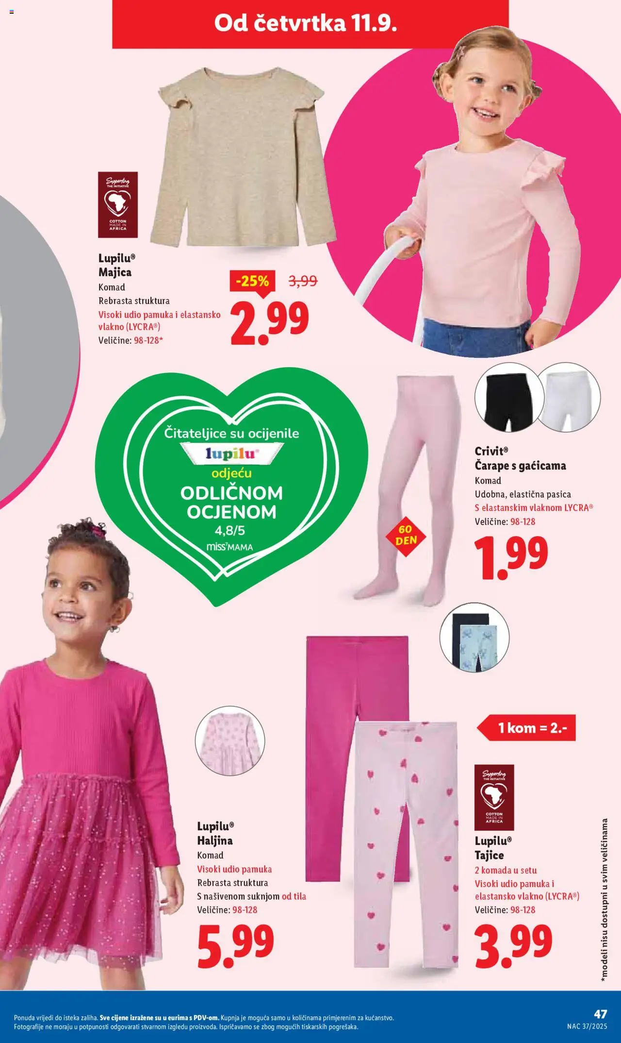 Lidl katalog | vrijedi od 08.09.2025 | Stranica: 47 | Proizvodi: Majica, Čarape, Tajice, Haljina