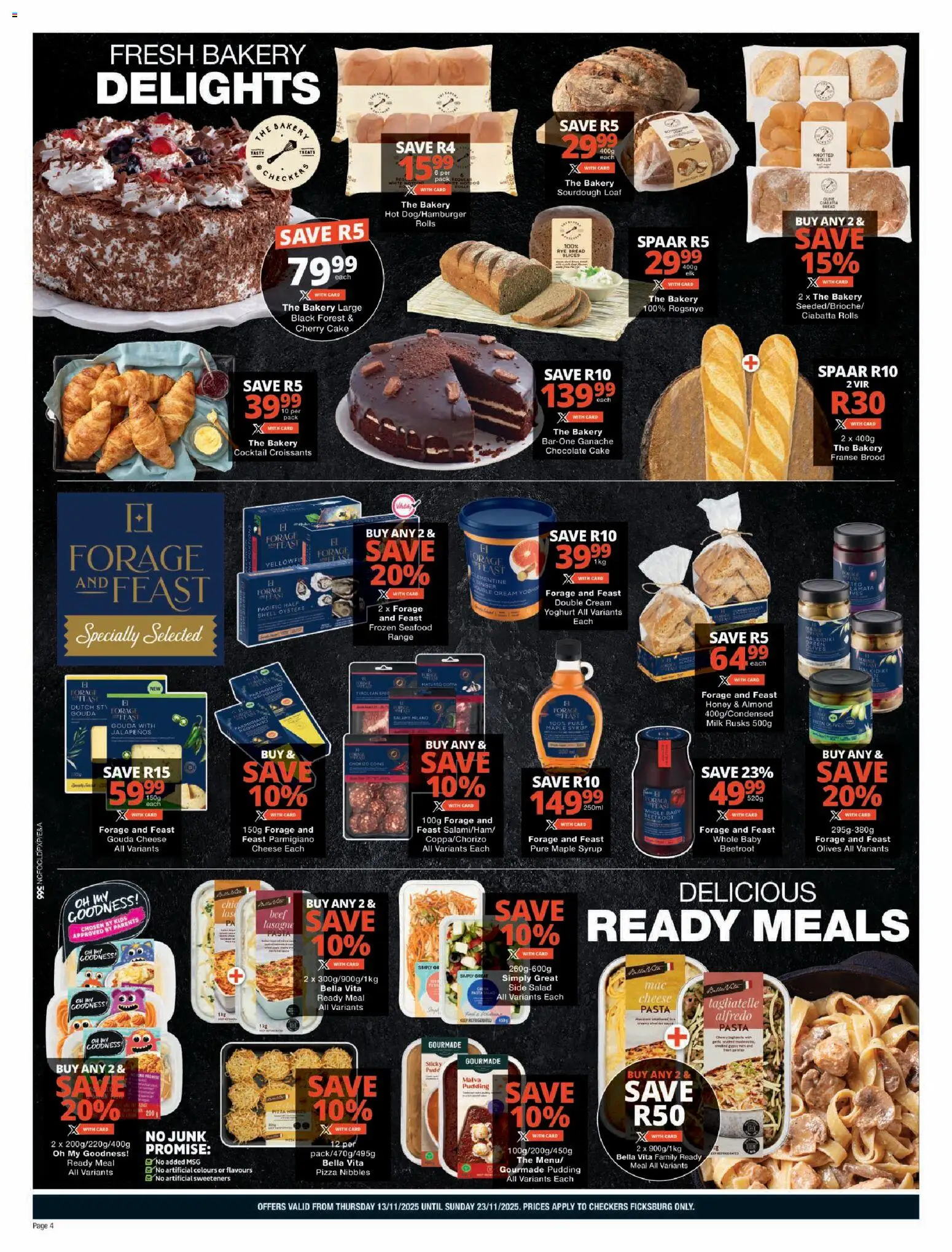 New Checkers catalogue – valid from 13.11.2025 | Page: 4 | Products: Cheese, Chocolate, Rusks, Beef