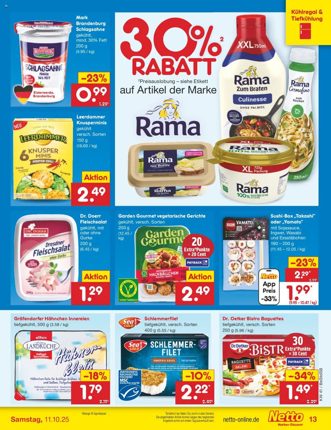 Netto Marken-Discount Prospekt 	 – gültig ab 06.10.2025 | Seite: 15 | Produkte: Schlagsahne, Butter, Baguette, Salami