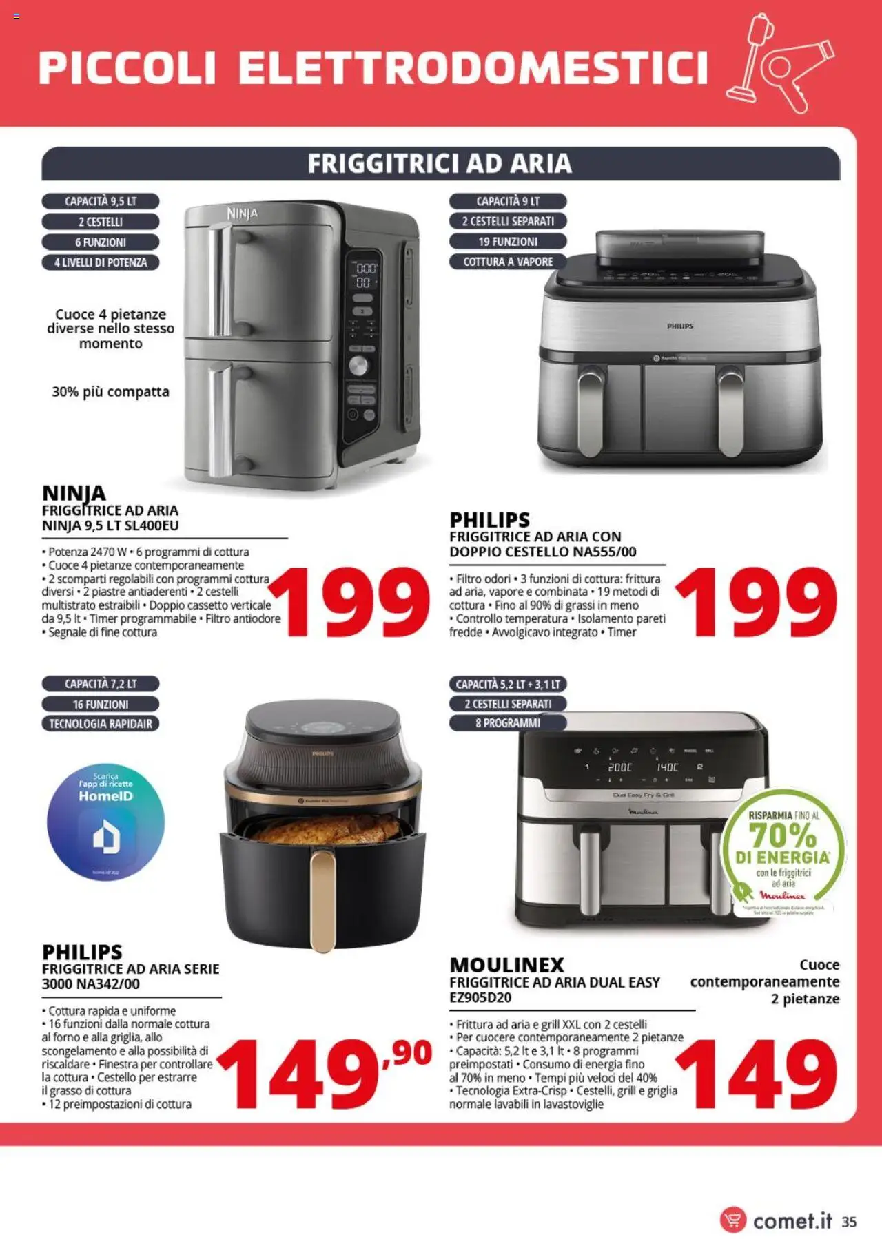 Volantino Comet del 05.08.2025 | Pagina: 35 | Prodotti: Friggitrice ad aria, Lavastoviglie, Forno, Friggitrice