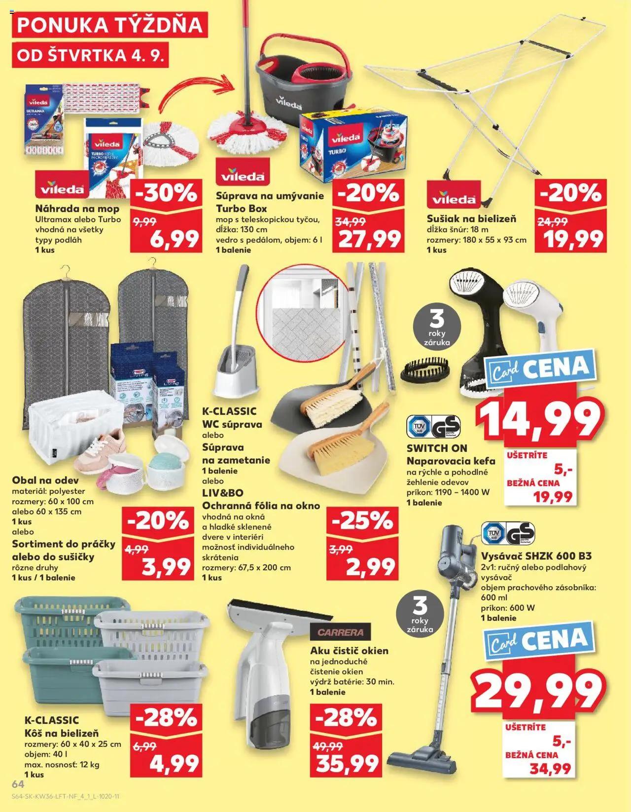 Kaufland Poprad-Moyzesova │ platný od 04.09.2025 | Strana: 64 | Produkty: Kôš na bielizeň, Práčky, Čistič okien, Aku