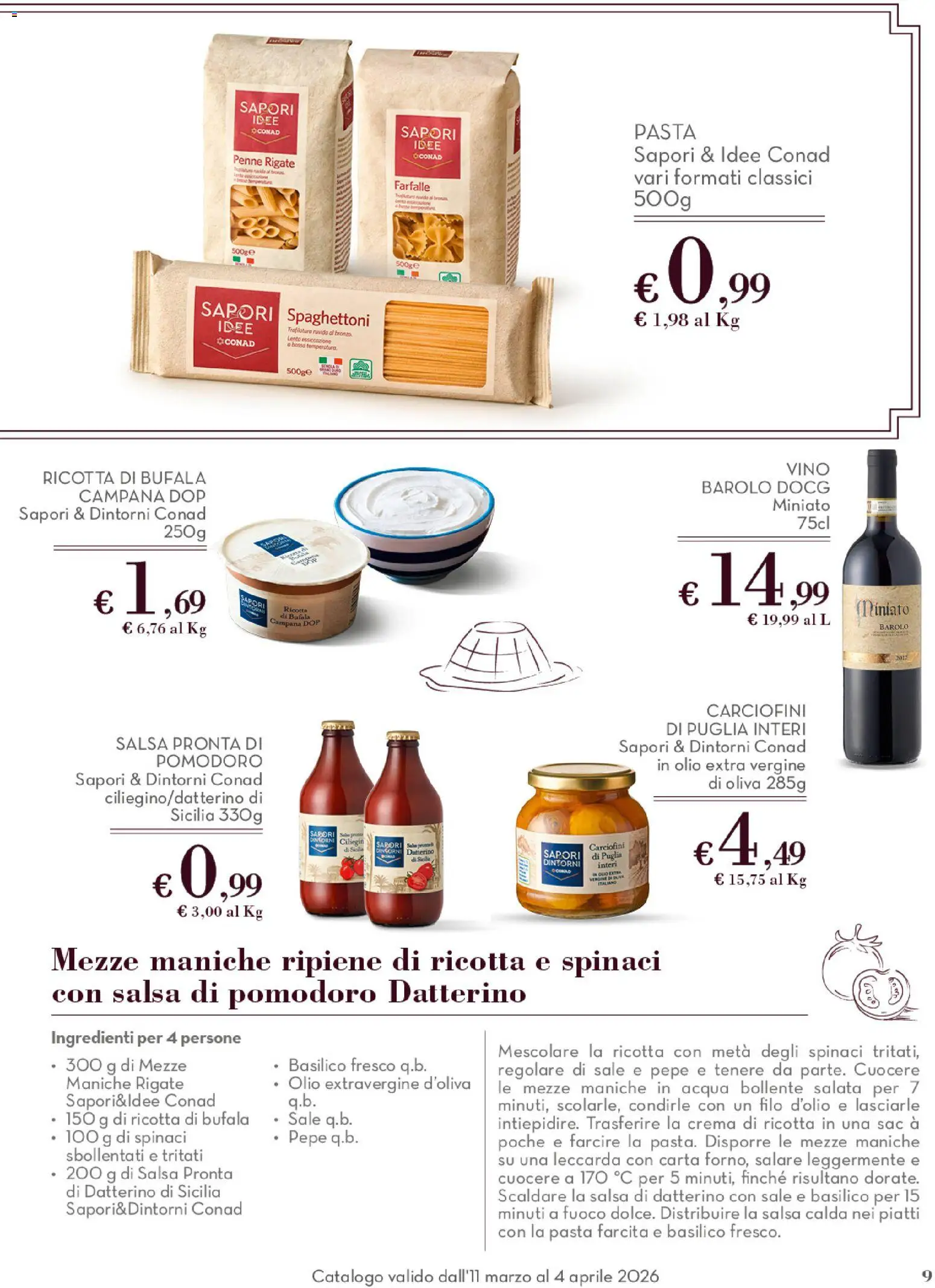 Volantino Conad del 11.03.2026 | Pagina: 9 | Prodotti: Crema, Pepe, Basilico, Penne