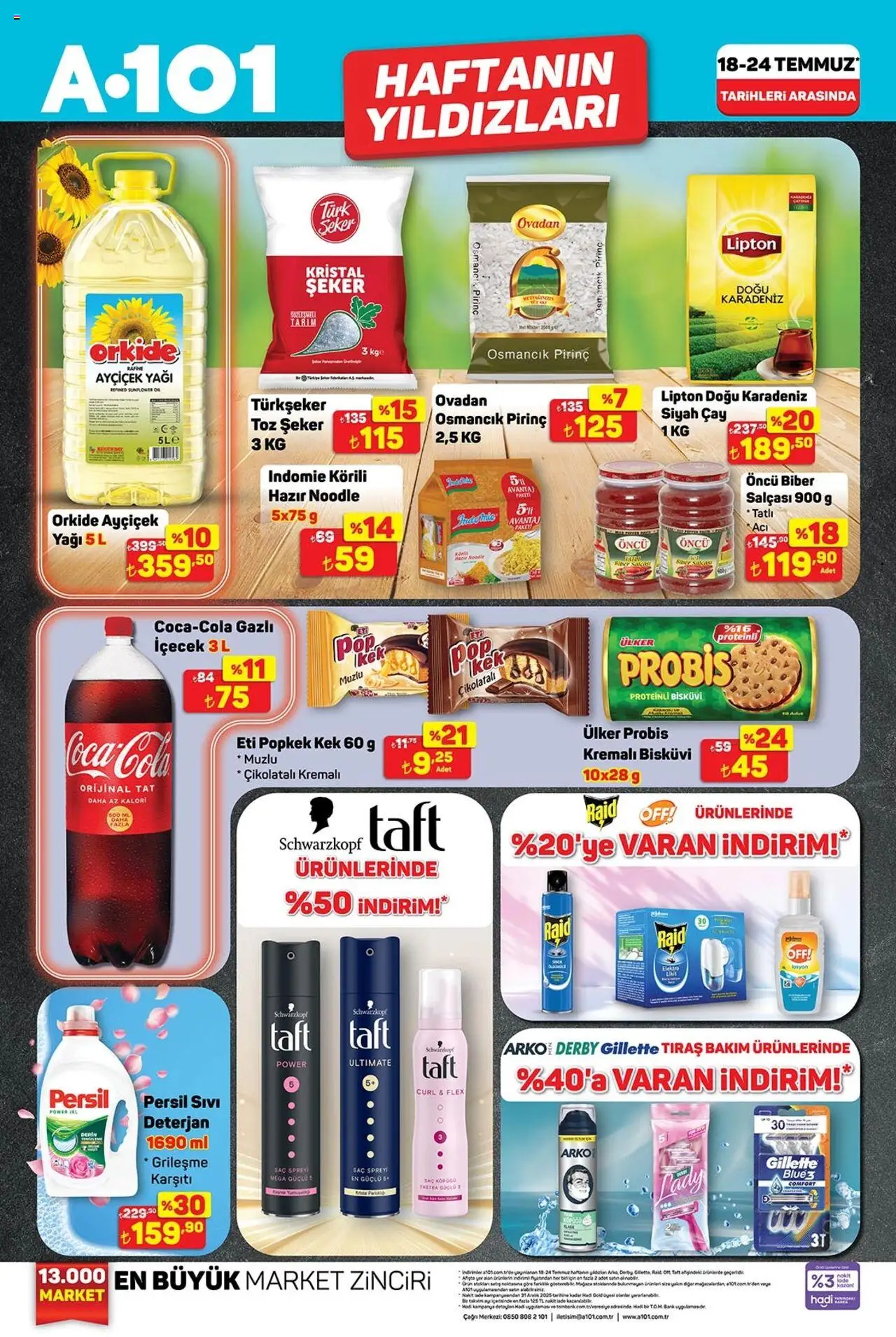 A101 Katalog - 18.07.2025 tarihinden itibaren geçerlidir | Sayfa: 1 | Ürünler: Deterjan, Çay, Şeker, Bisküvi