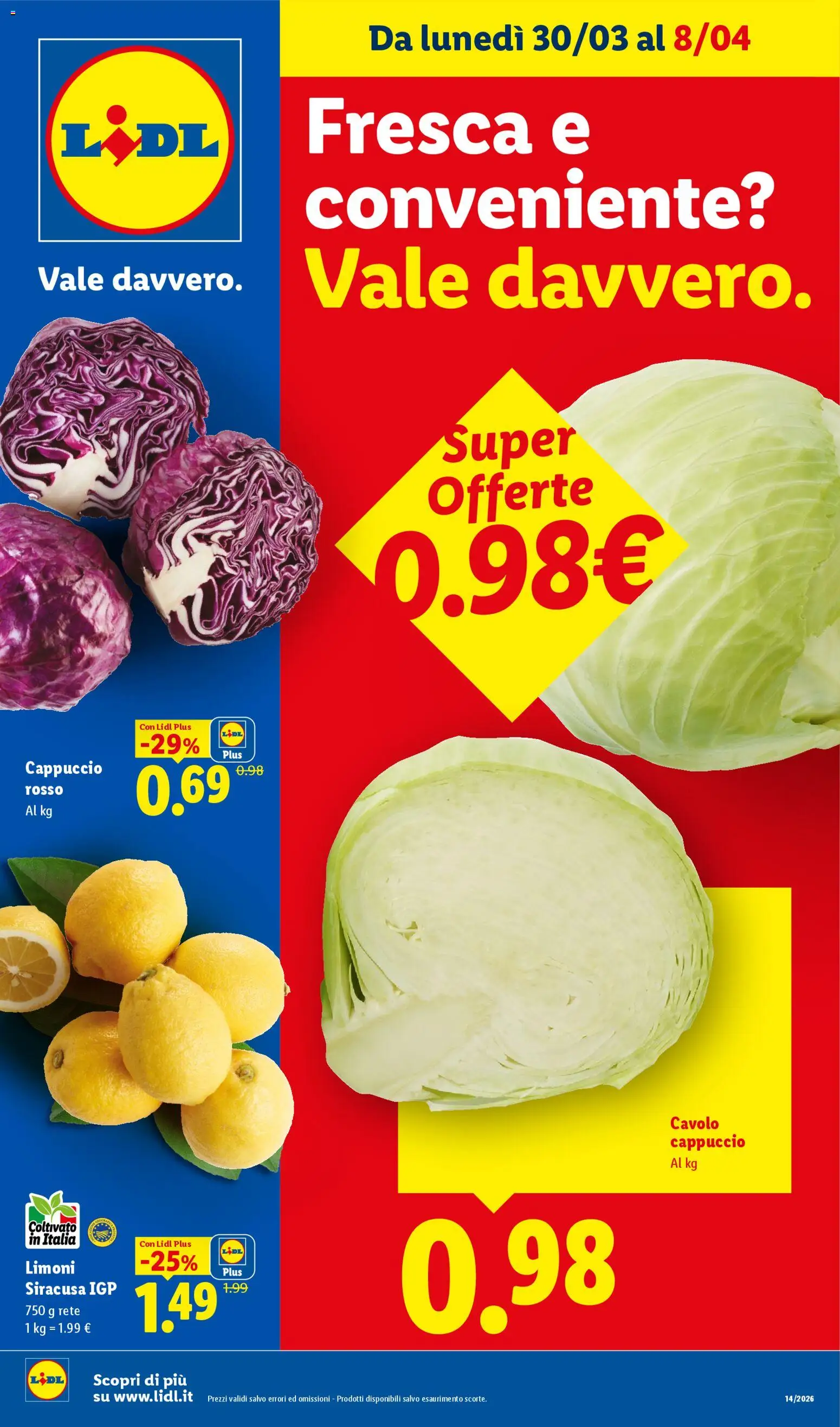 Volantino Lidl del 30.03.2026 | Pagina: 1 | Prodotti: Cavolo, Cappuccio