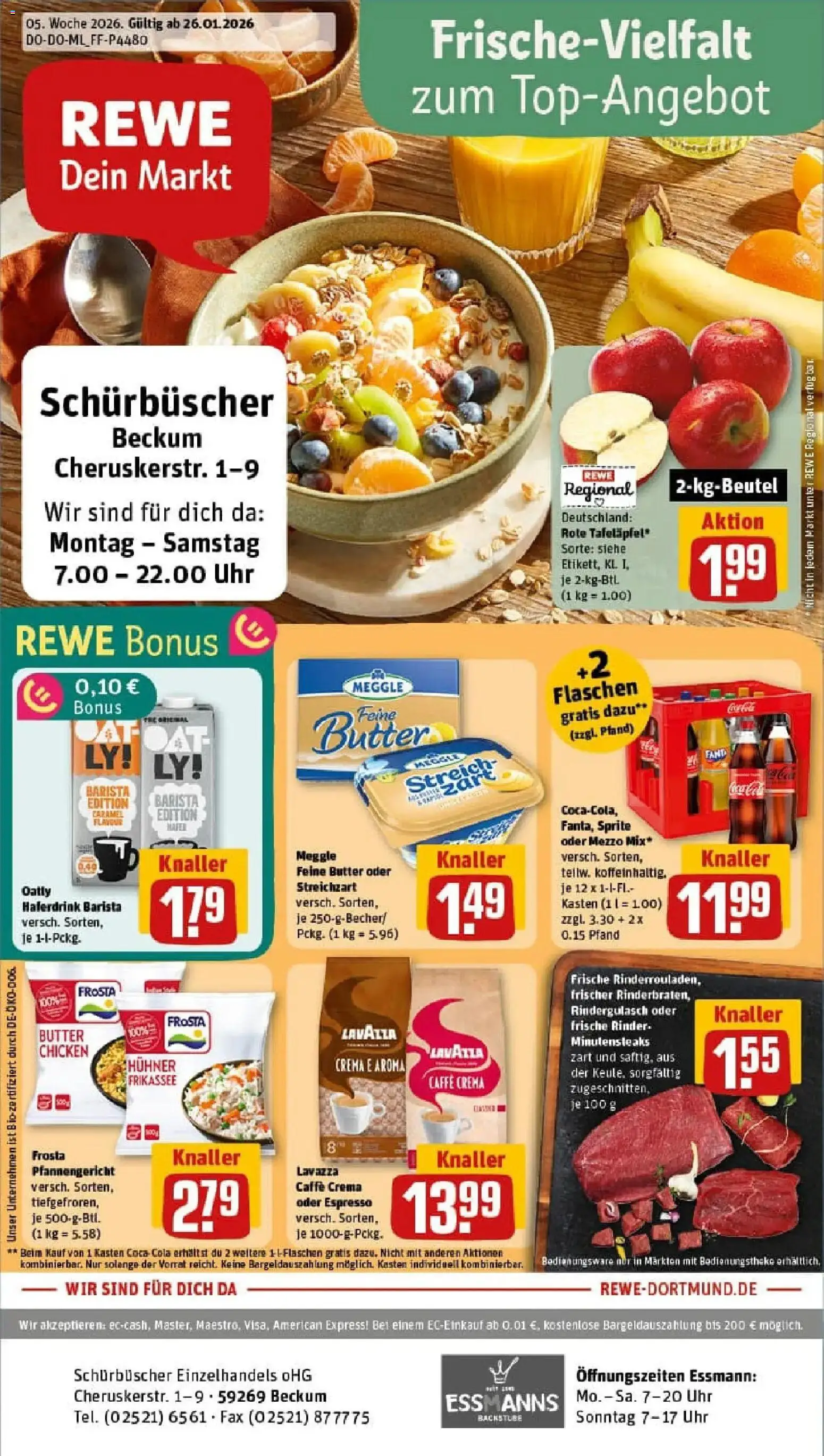 Rewe prospekt Beckum	 – gültig ab 26.01.2026 | Seite: 1 | Produkte: Lavazza, Frosta, Haferdrink, Uhr