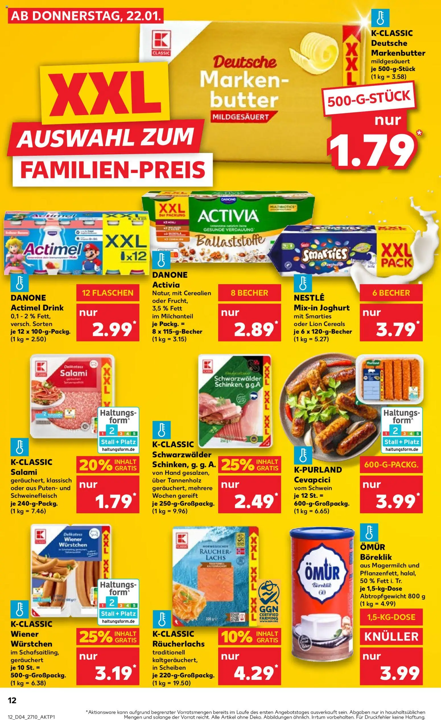 Kaufland prospekt Zeitz	 – gültig ab 22.01.2026 | Seite: 12 | Produkte: Butter, Joghurt, Lachs, Salami