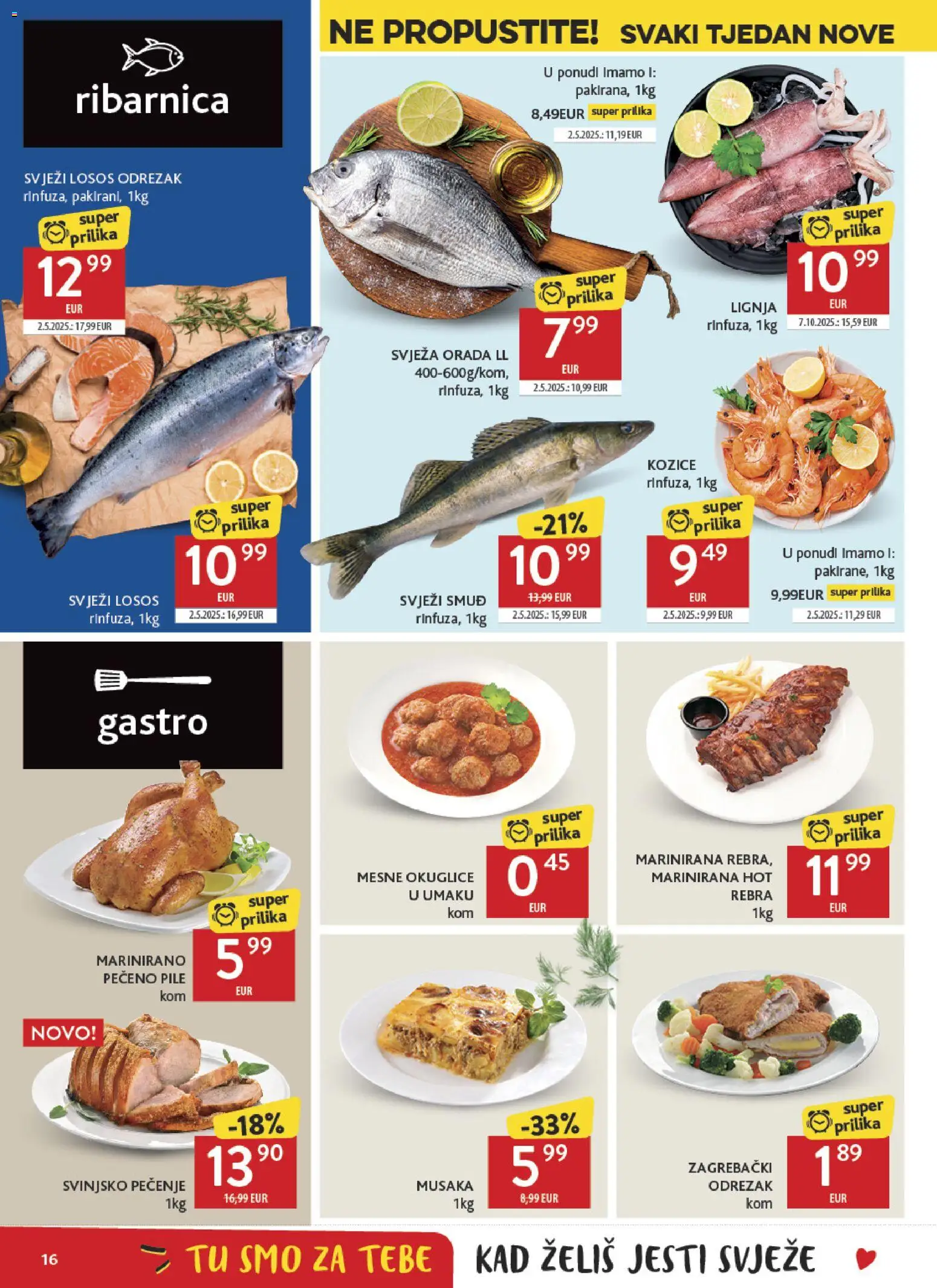 Konzum katalog | vrijedi od 04.02.2026 | Stranica: 16 | Proizvodi: Losos, Pečeno pile, Kozice
