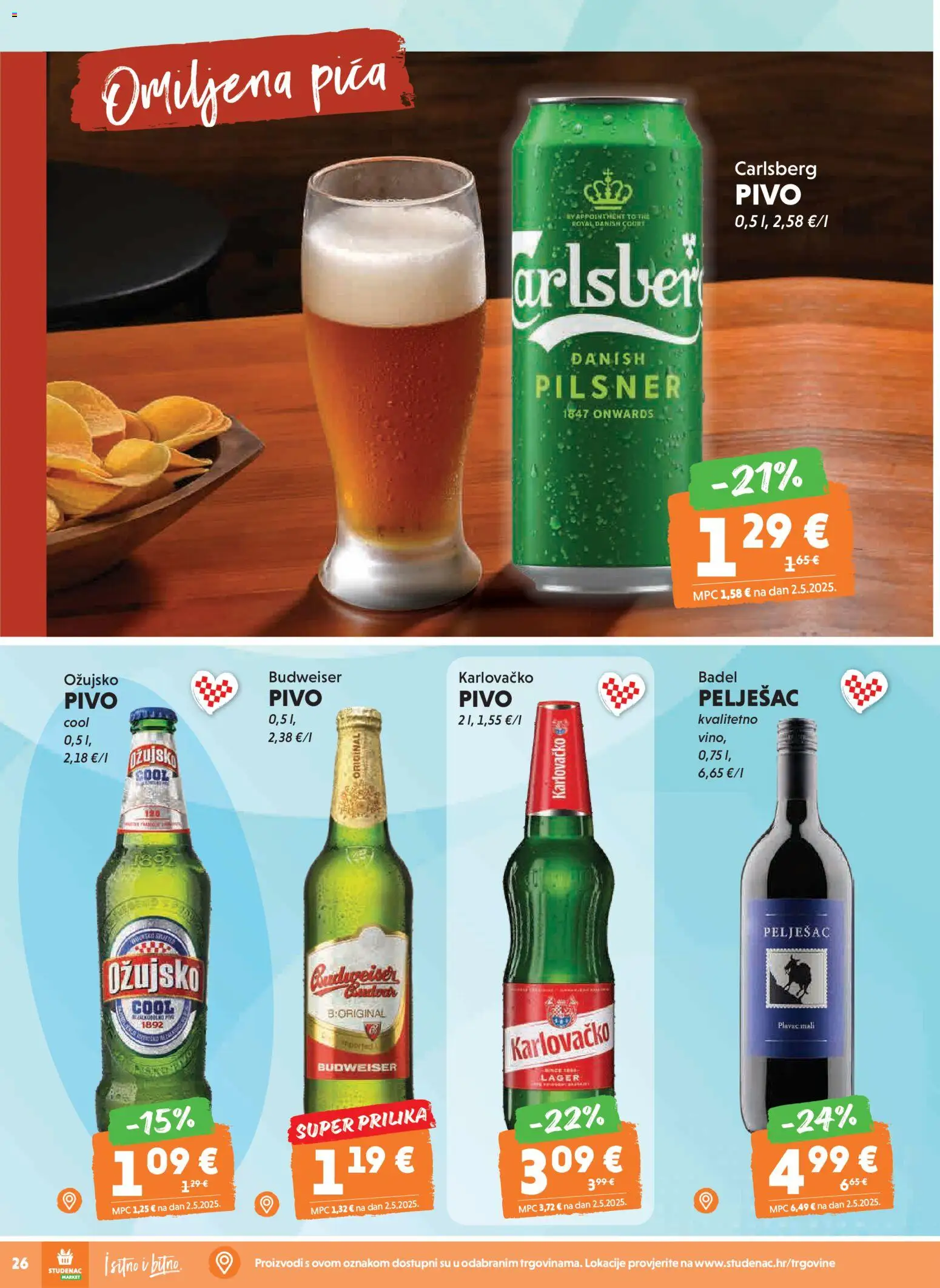 Studenac katalog | vrijedi od 11.03.2026 | Stranica: 26 | Proizvodi: Pica, Karlovačko, Pivo, Ožujsko