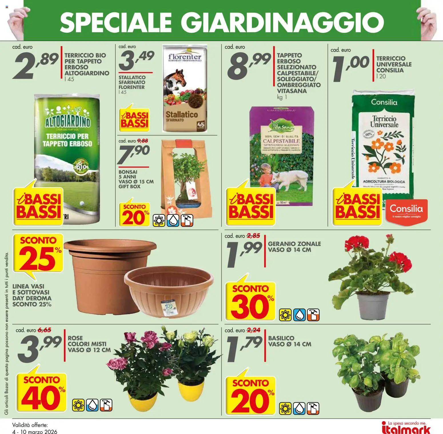 Volantino Italmark del 04.03.2026 | Pagina: 17 | Prodotti: Basilico, Terriccio, Tappeto, Vaso