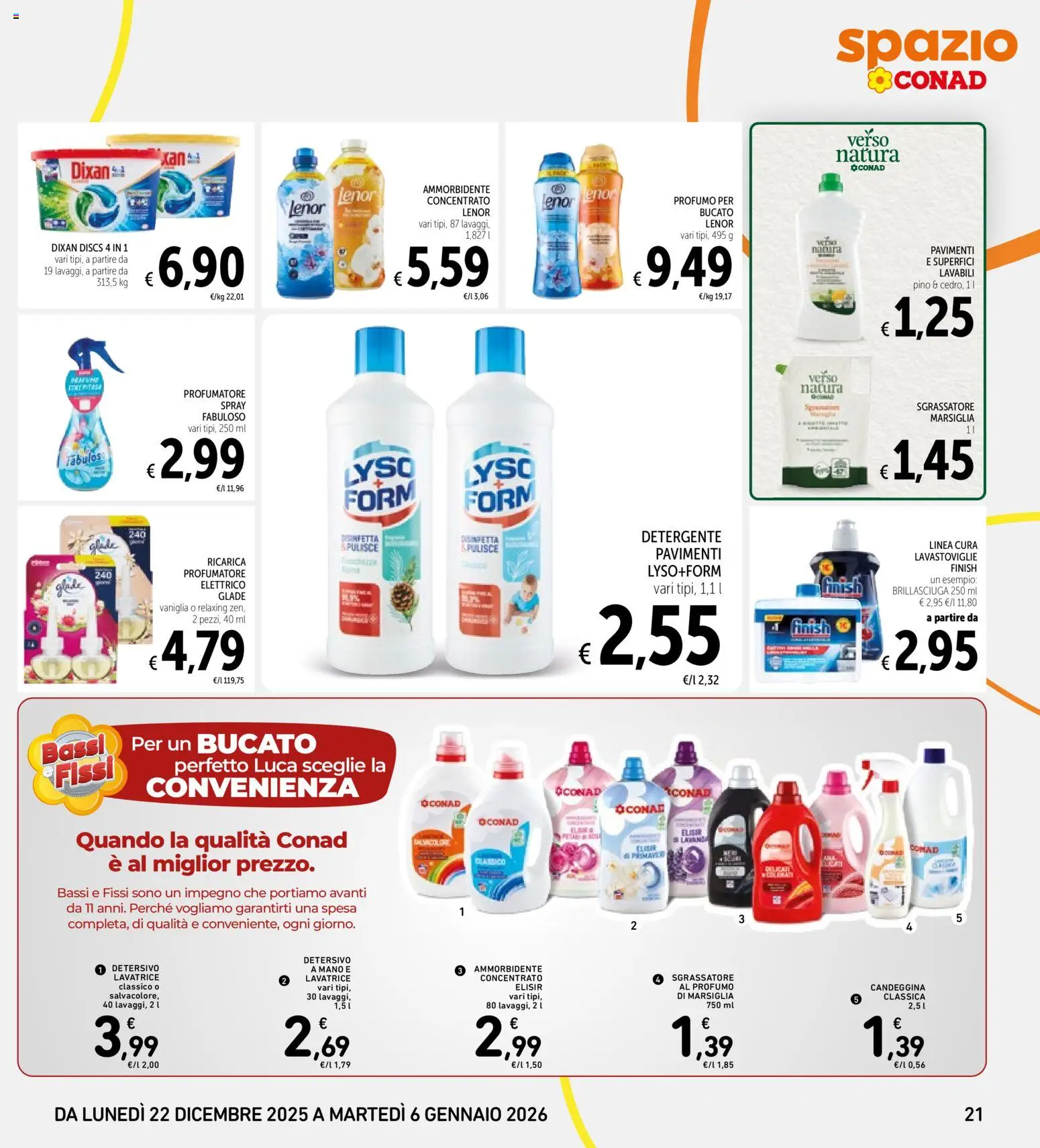 Volantino Spazio Conad del 22.12.2025 | Pagina: 21 | Prodotti: Ammorbidente, Detergente, Lavatrice, Profumo