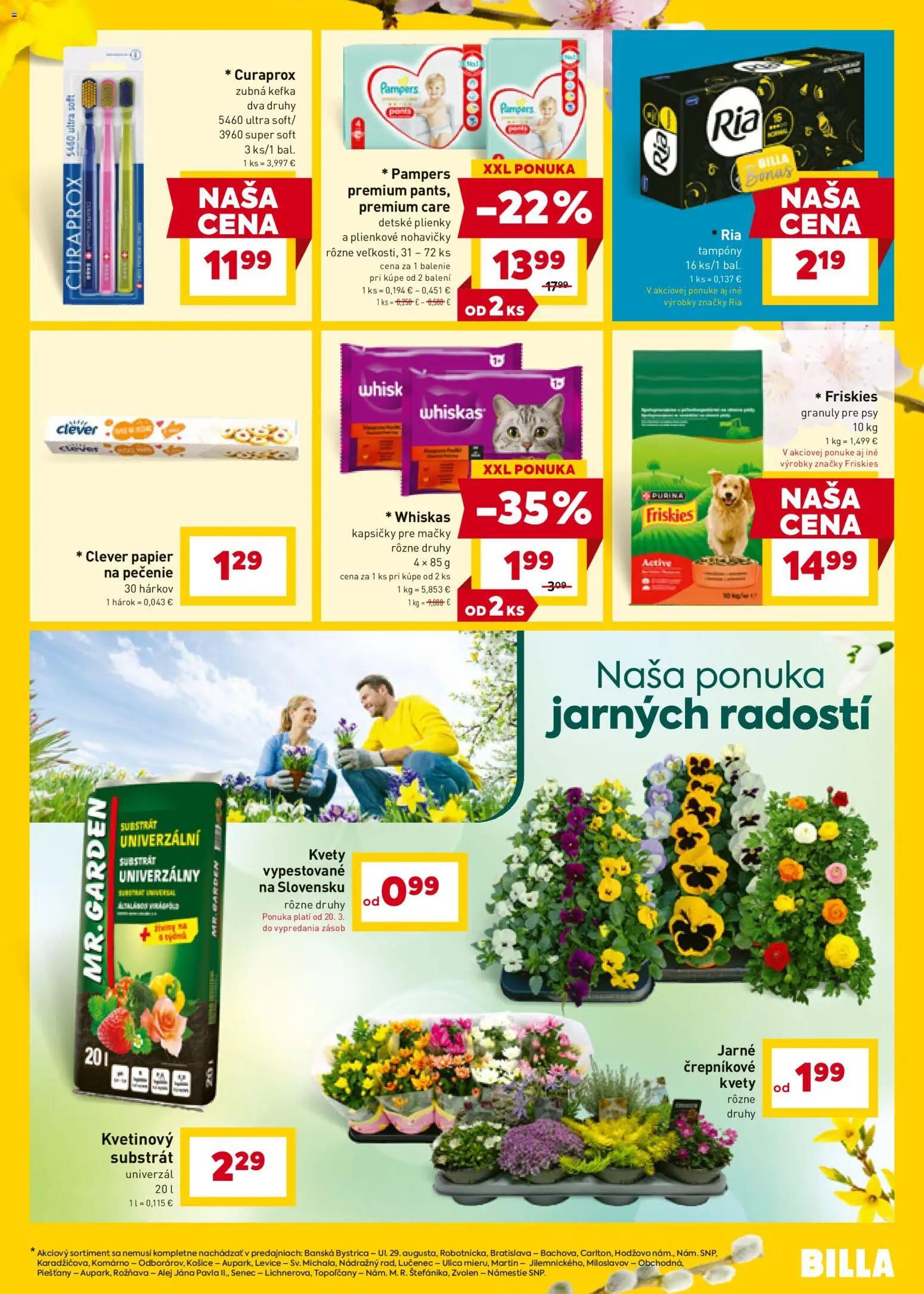 Nové Billa akcie – leták je platný od 18.03.2026 | Strana: 23 | Produkty: Zubná kefka, Whiskas, Pampers