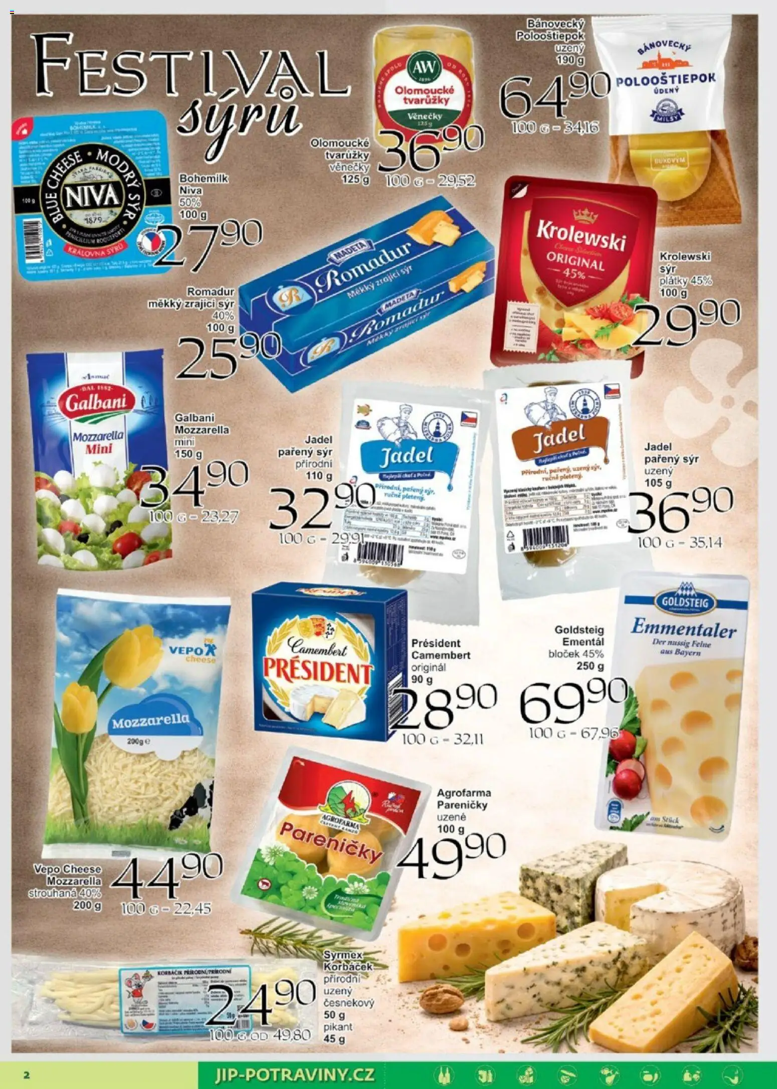 Jip leták od 08.04.2026 | Strana: 2 | Produkty: Ementál, Sýr, Tvarůžky, Mozzarella